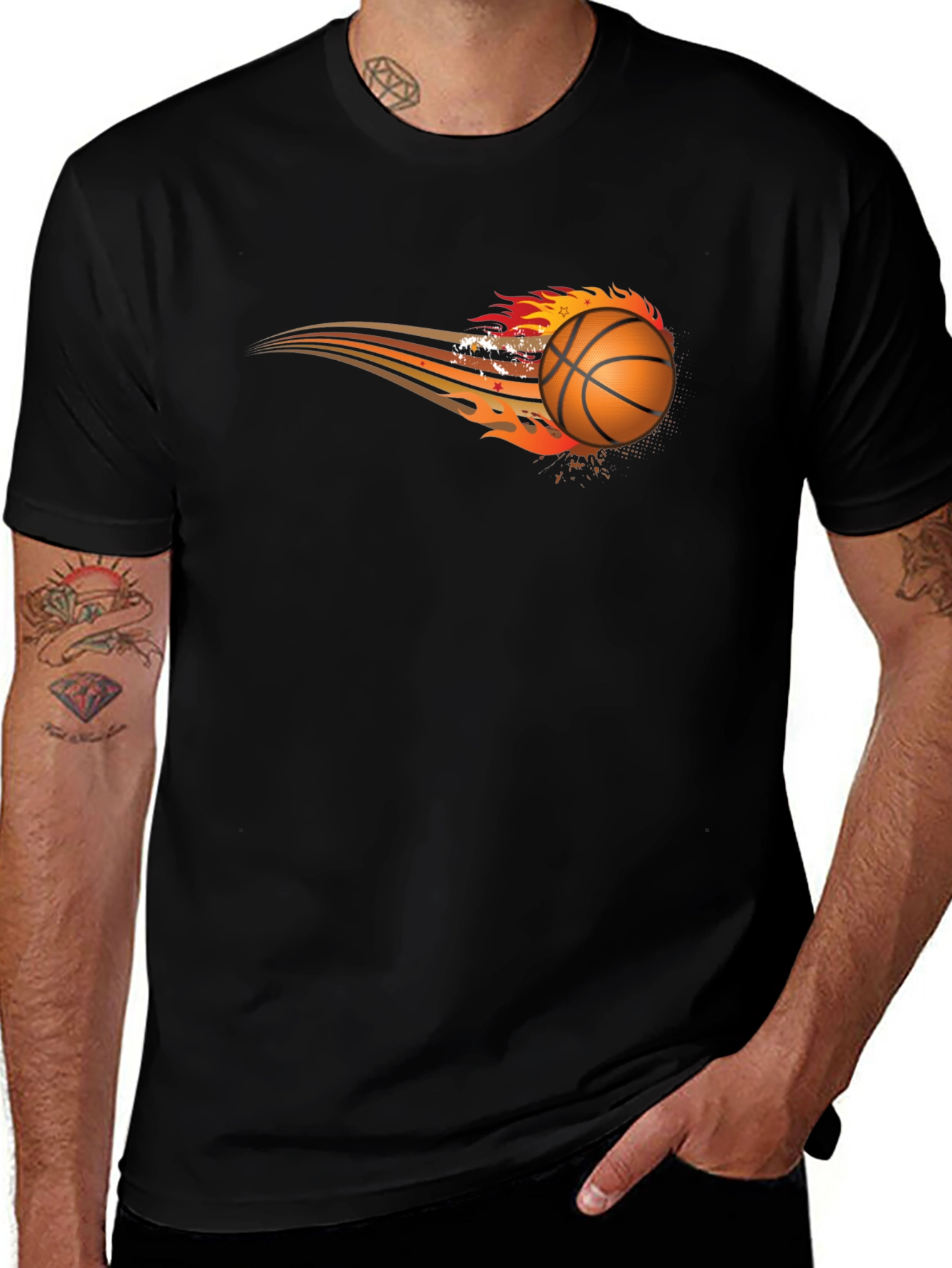 Flaming Basketball Graphic Tee - Black