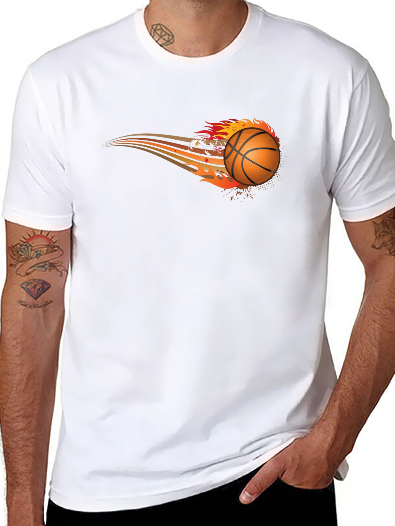 Flaming Basketball Graphic Tee - Black