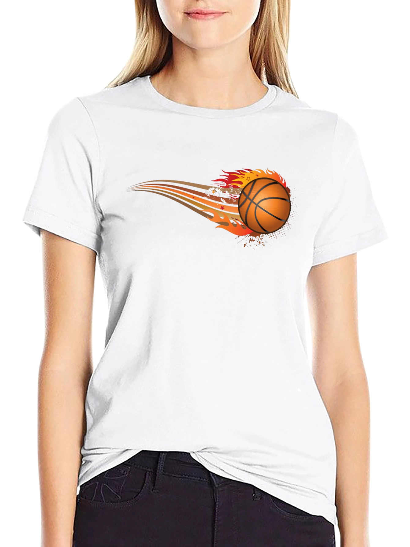 Flaming Basketball Graphic Tee - Black