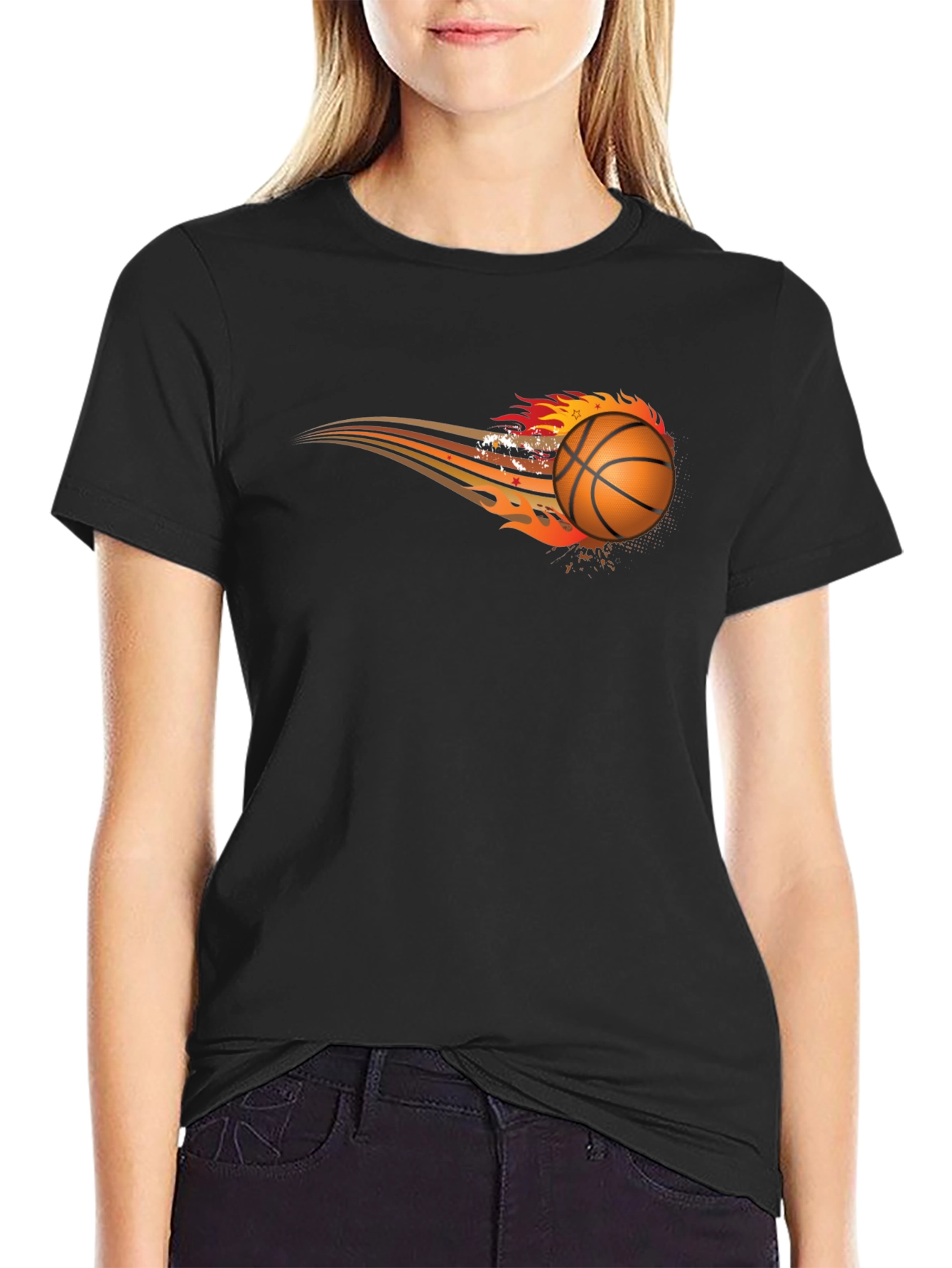 Flaming Basketball Graphic Tee - Black