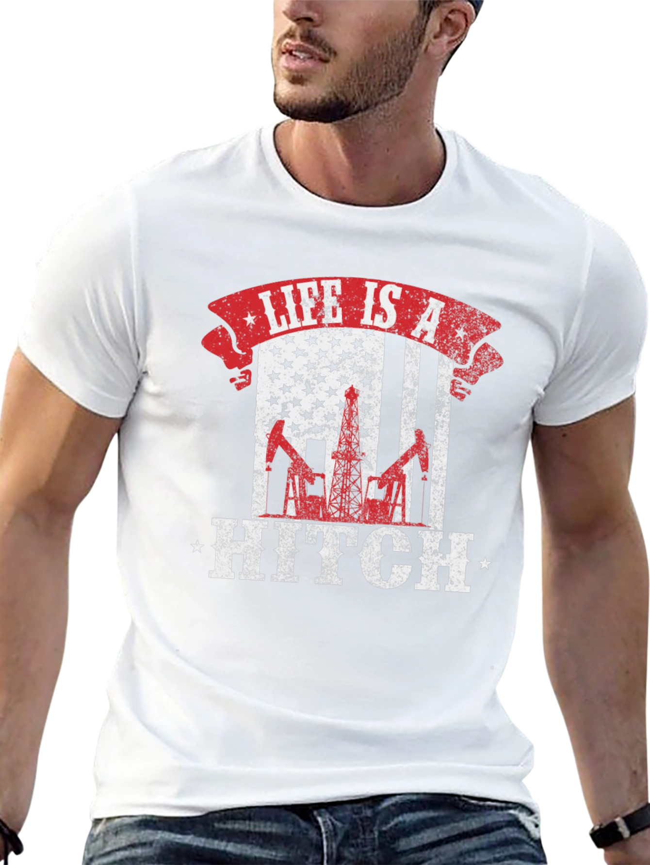 Life is a Hitch American Flag Oil Rig T-Shirt