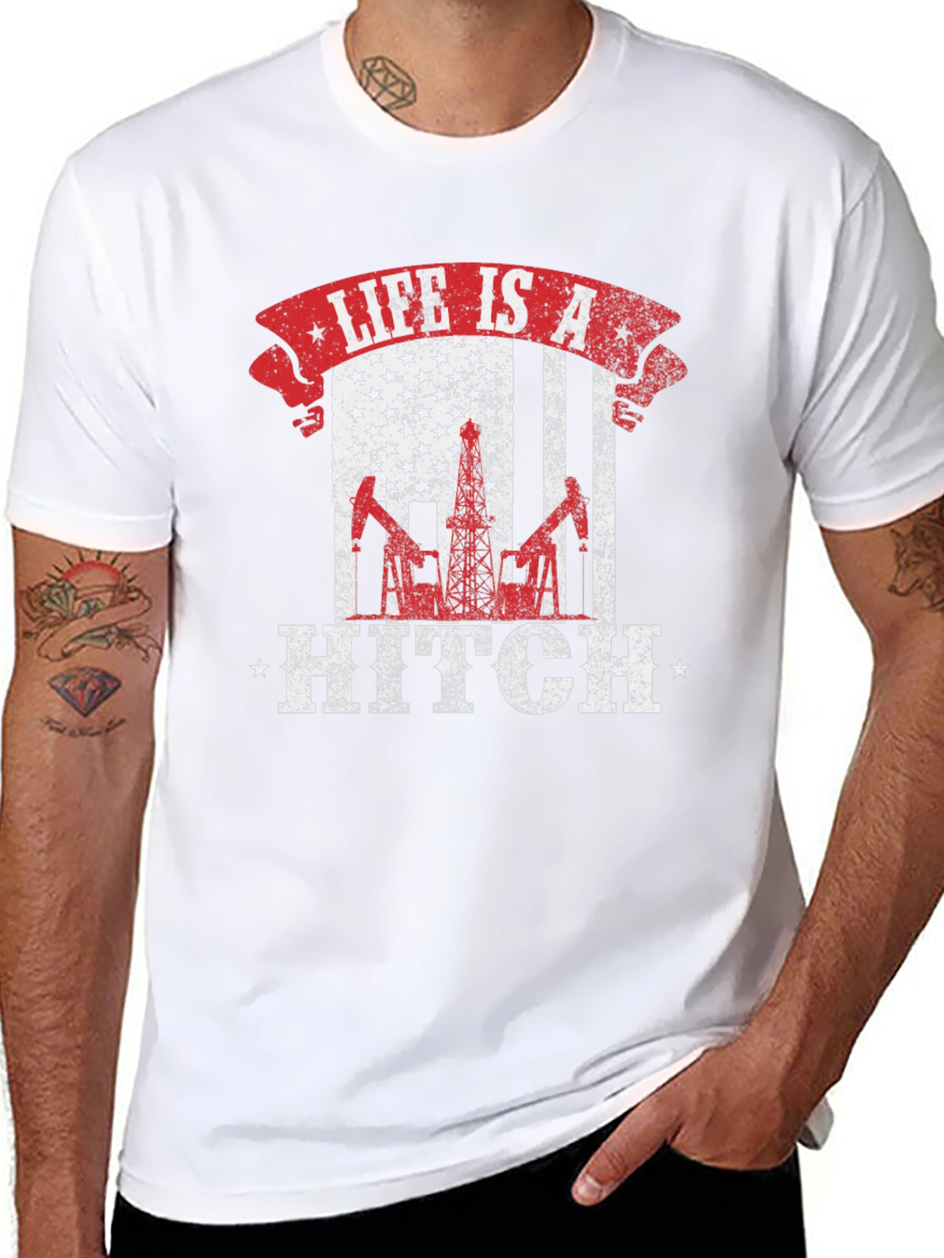 Life is a Hitch American Flag Oil Rig T-Shirt
