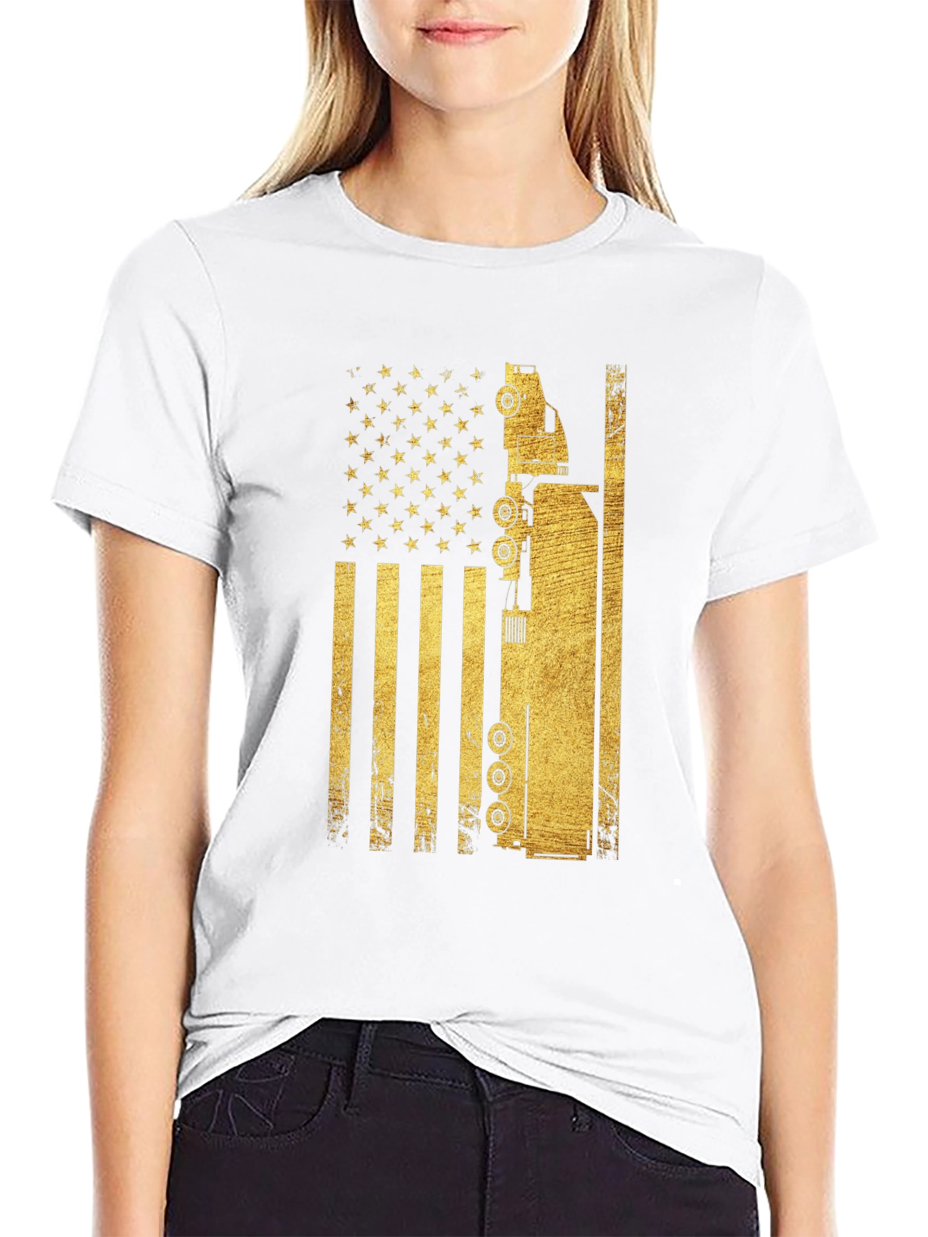 Trucker USA Flag Graphic T-Shirt - Black