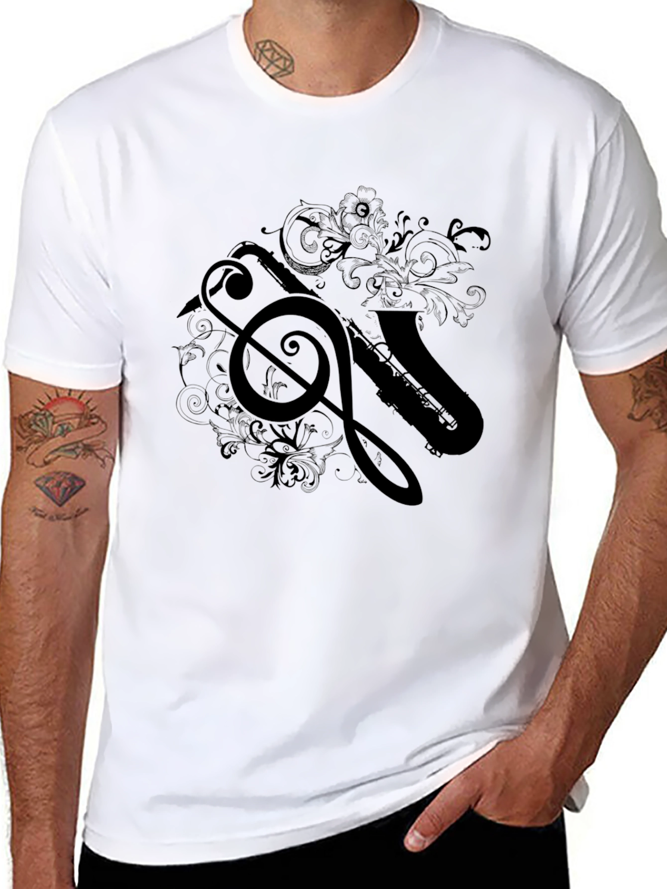 Saxophone Treble Clef Black T-Shirt