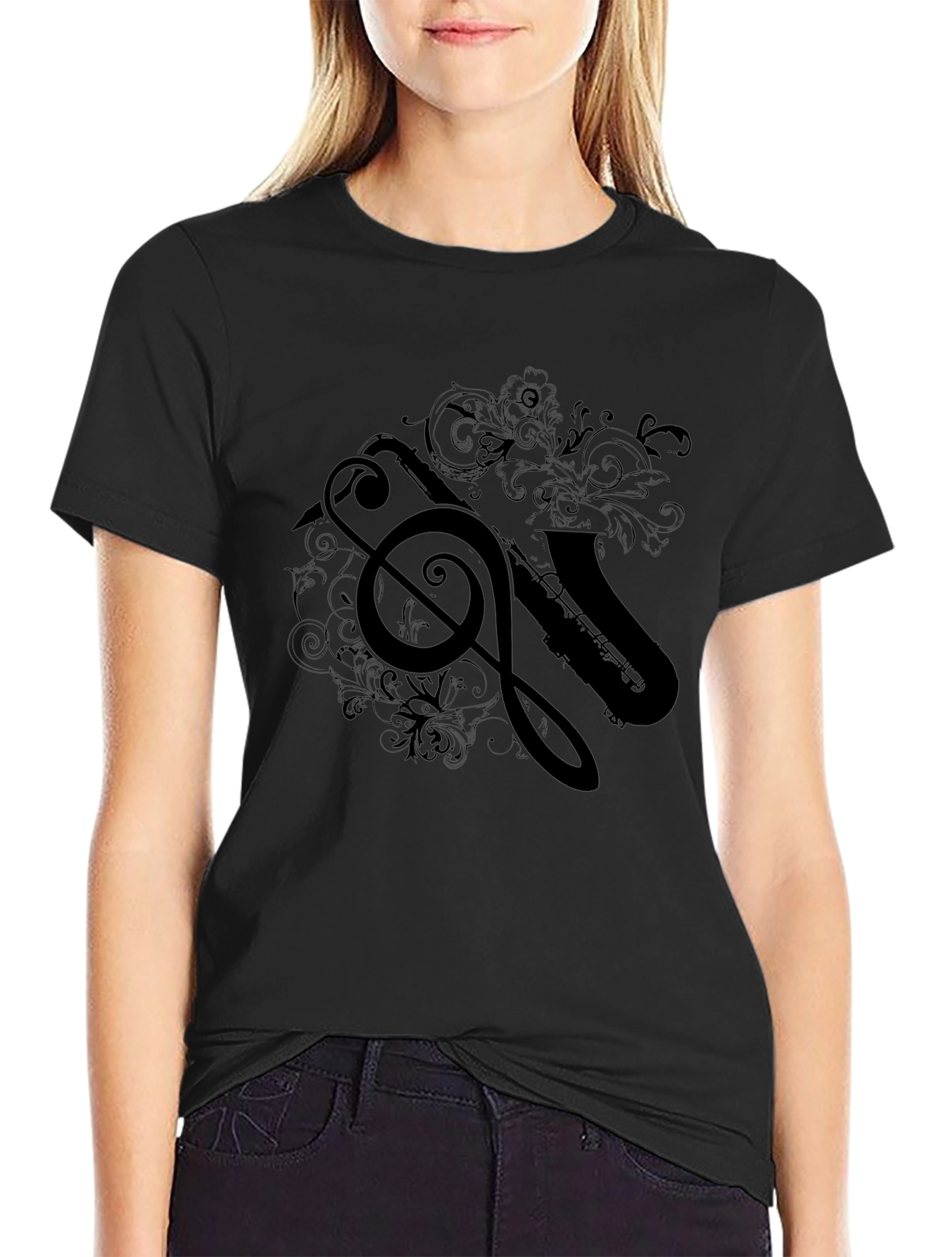 Saxophone Treble Clef Black T-Shirt