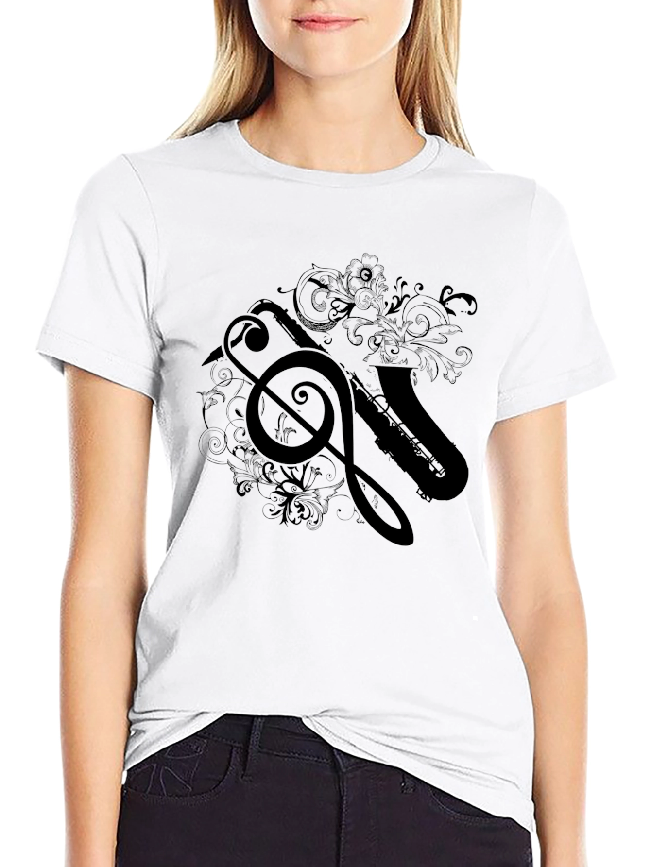 Saxophone Treble Clef Black T-Shirt