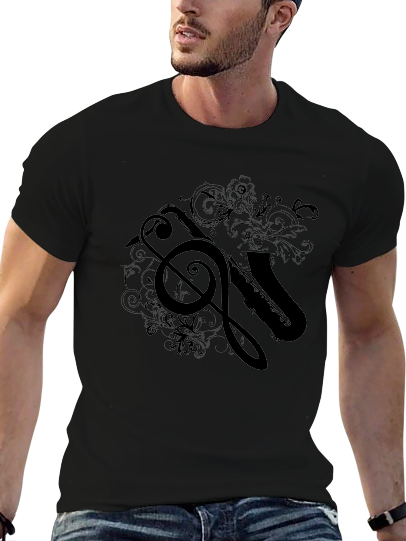 Saxophone Treble Clef Black T-Shirt
