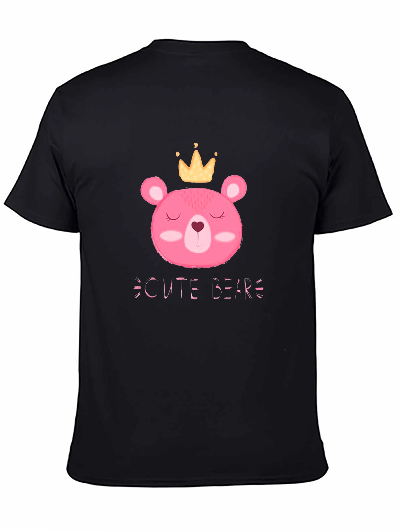 Cute Bear Graphic Tee - Black Cotton T-Shirt
