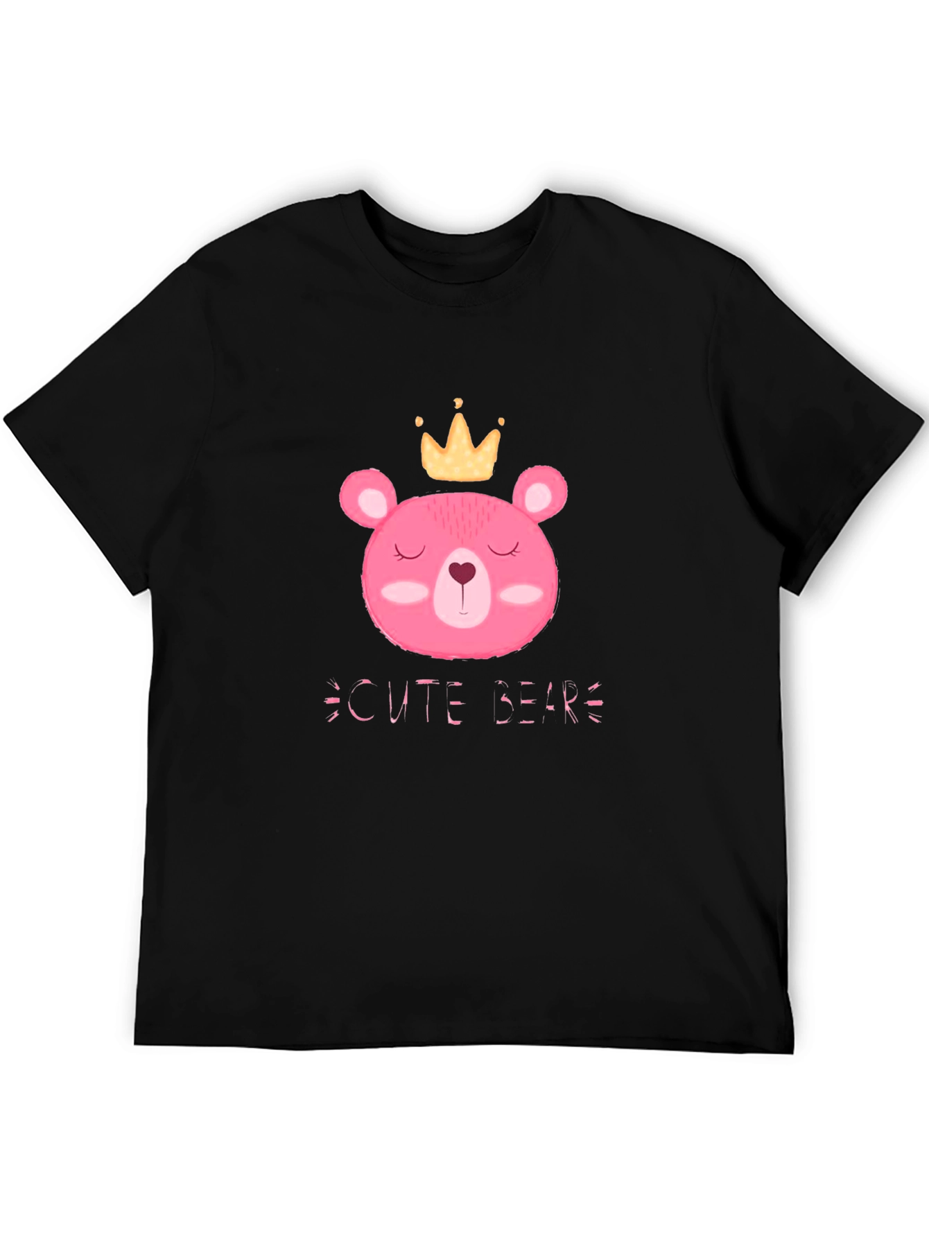 Cute Bear Graphic Tee - Black Cotton T-Shirt