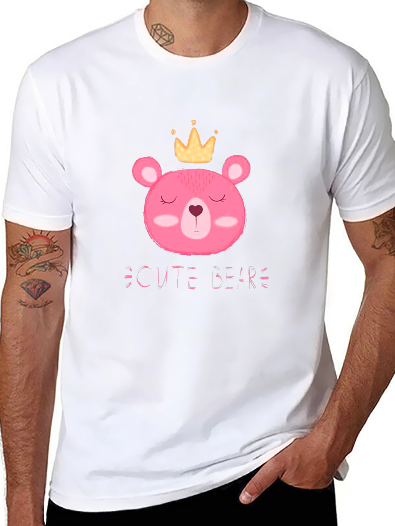 Cute Bear Graphic Tee - Black Cotton T-Shirt
