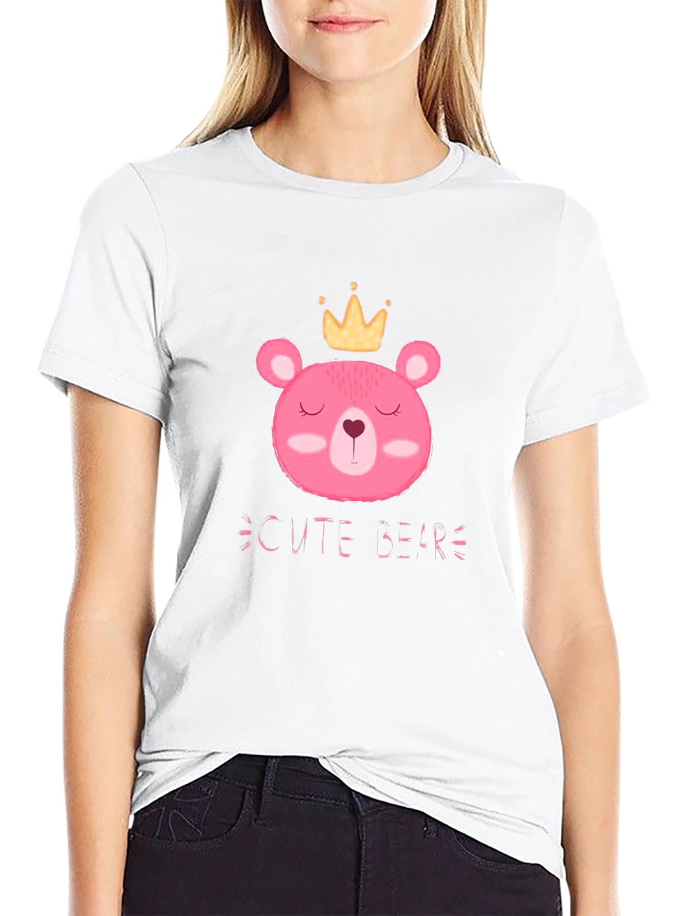 Cute Bear Graphic Tee - Black Cotton T-Shirt