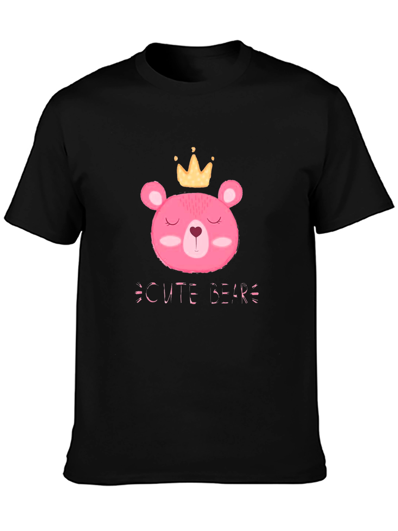 Cute Bear Graphic Tee - Black Cotton T-Shirt