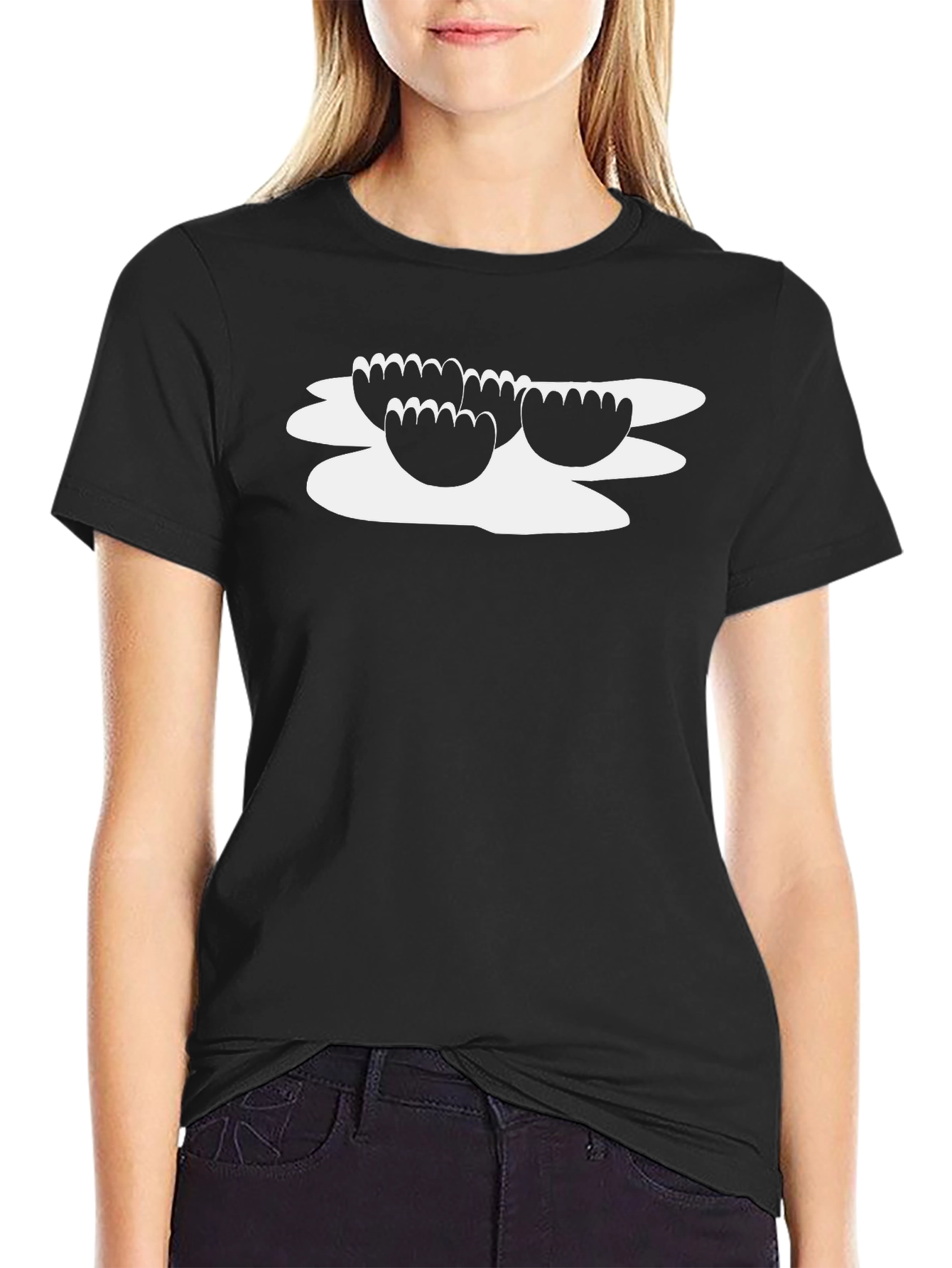 Black T-Shirt with Artistic Floral Design