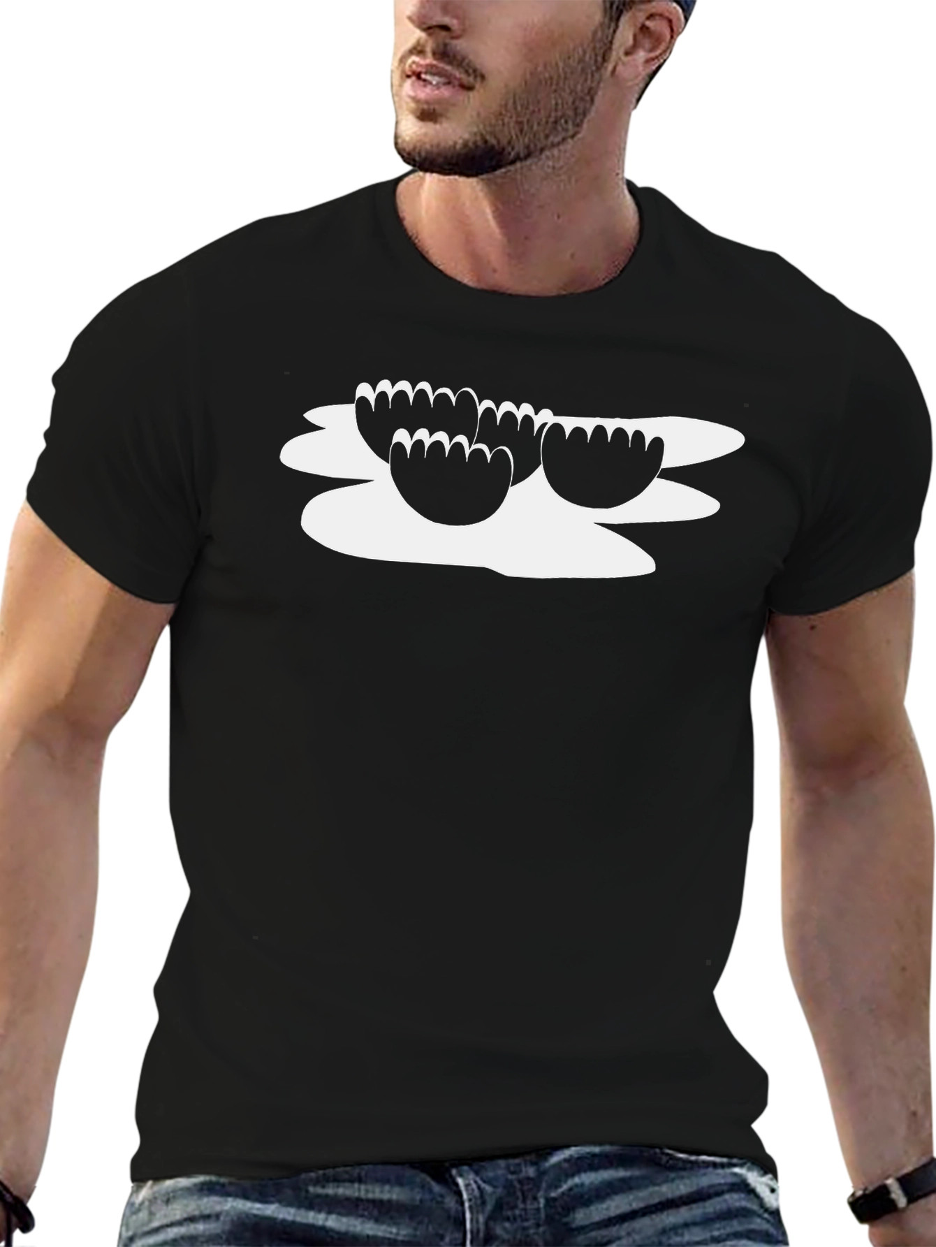 Black T-Shirt with Artistic Floral Design