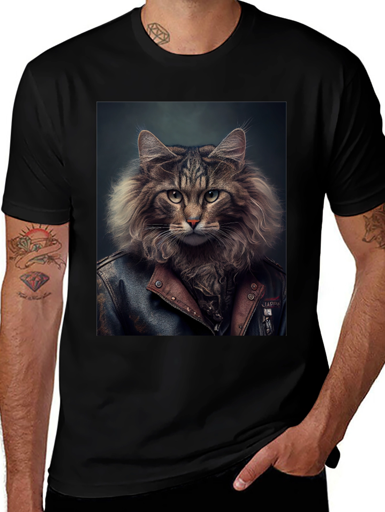Cool Cat Biker T-Shirt - Unique Graphic Tee