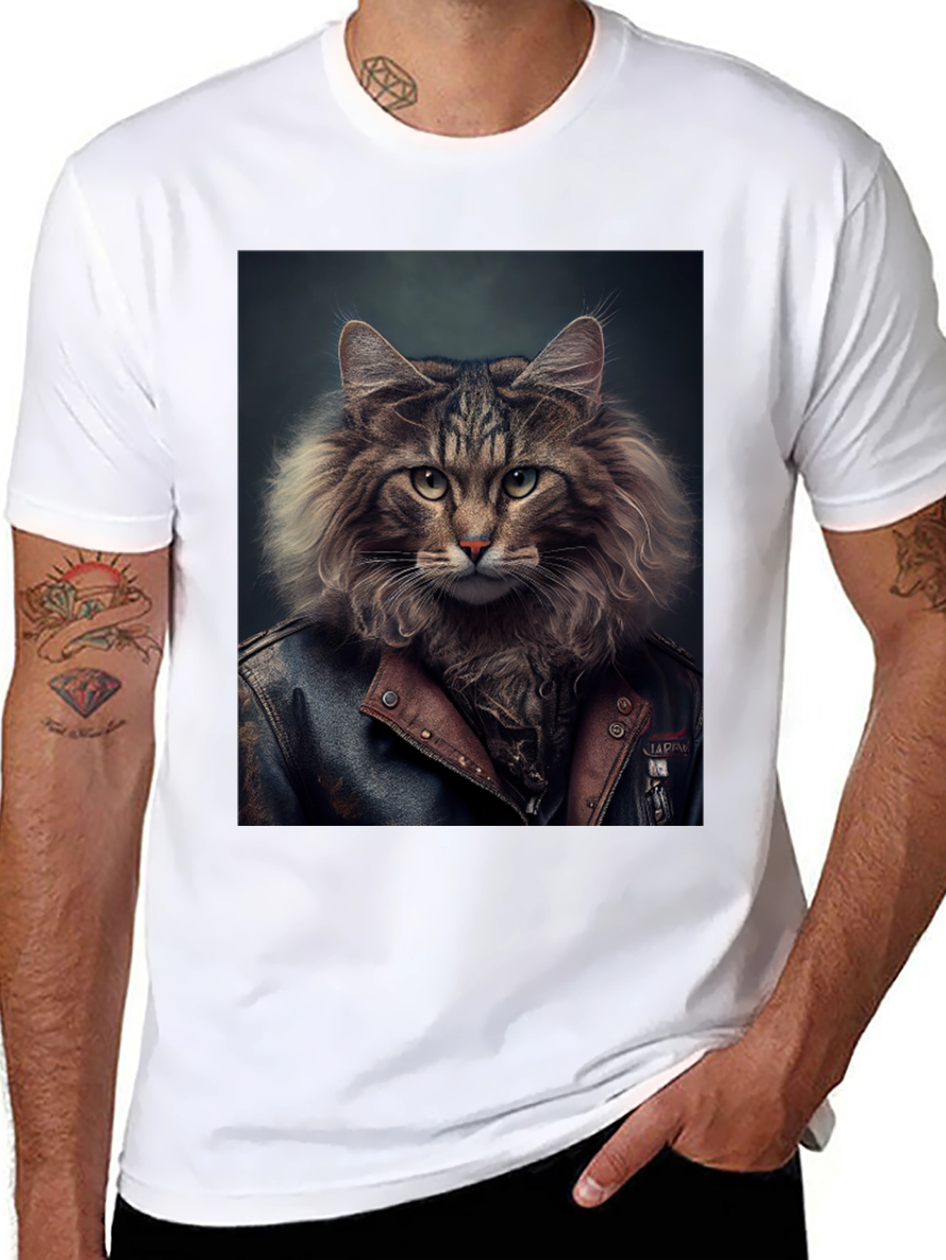 Cool Cat Biker T-Shirt - Unique Graphic Tee
