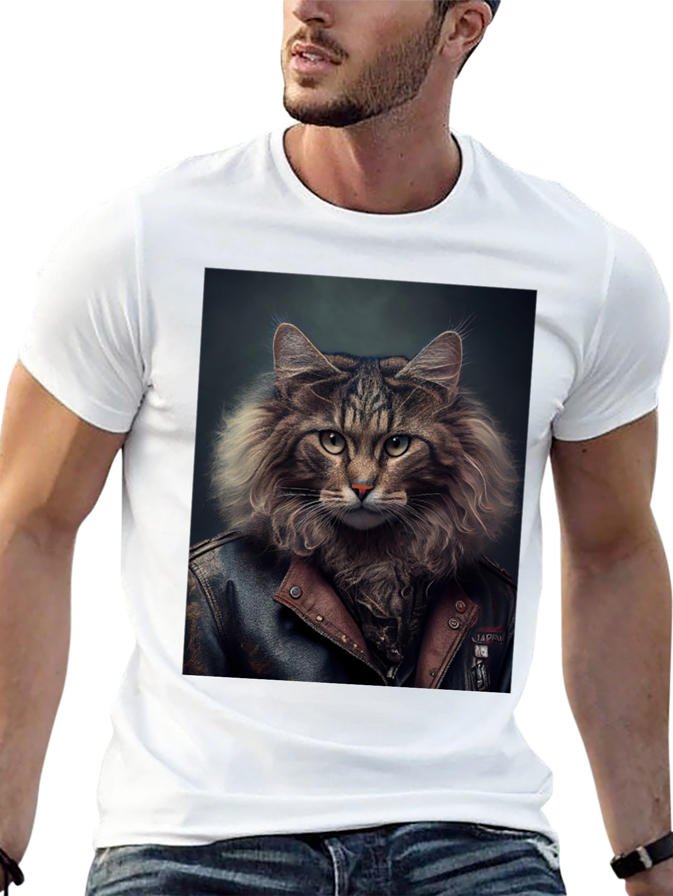 Cool Cat Biker T-Shirt - Unique Graphic Tee