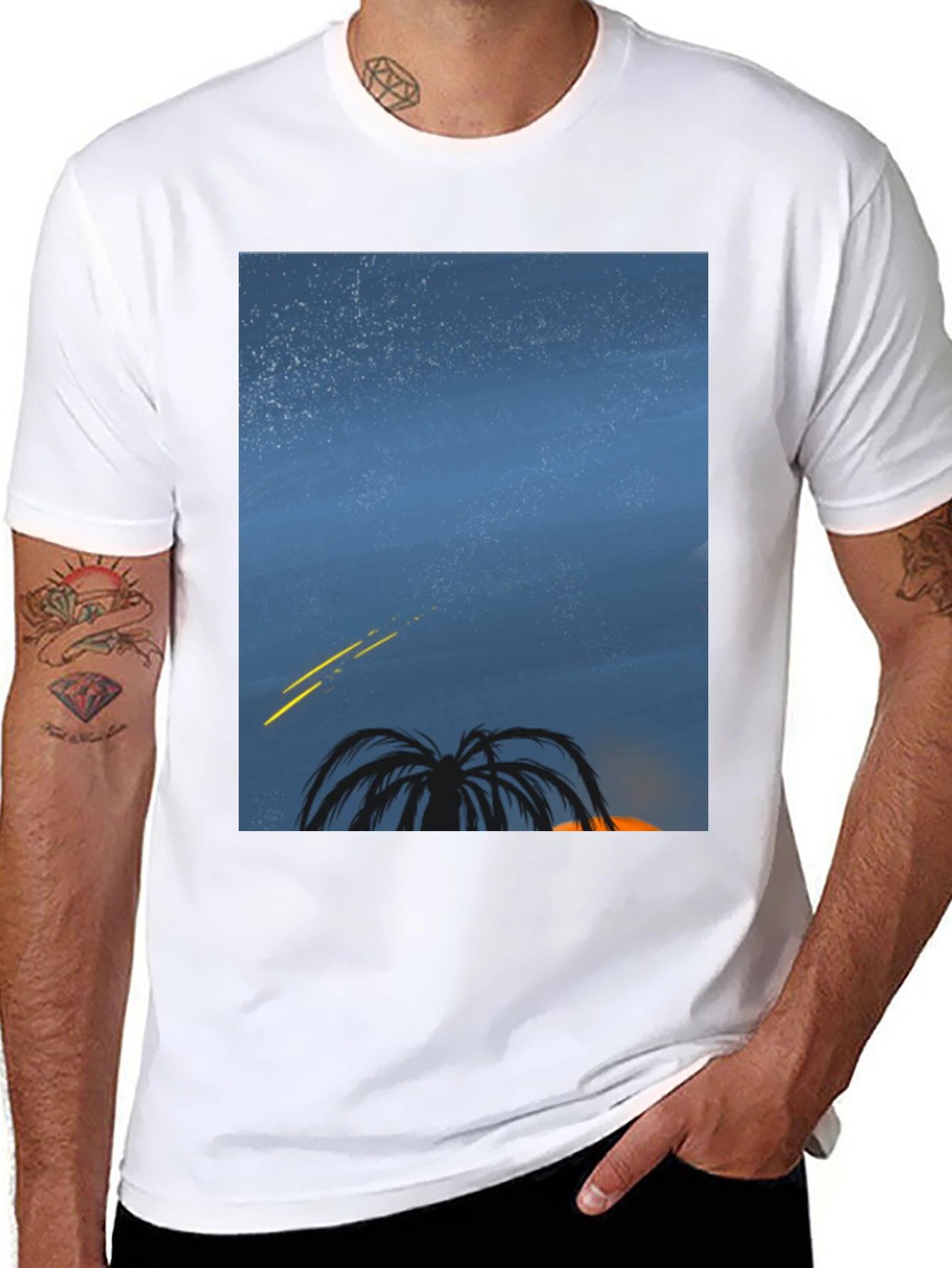 Night Sky Palm Tree Graphic Tee - Black