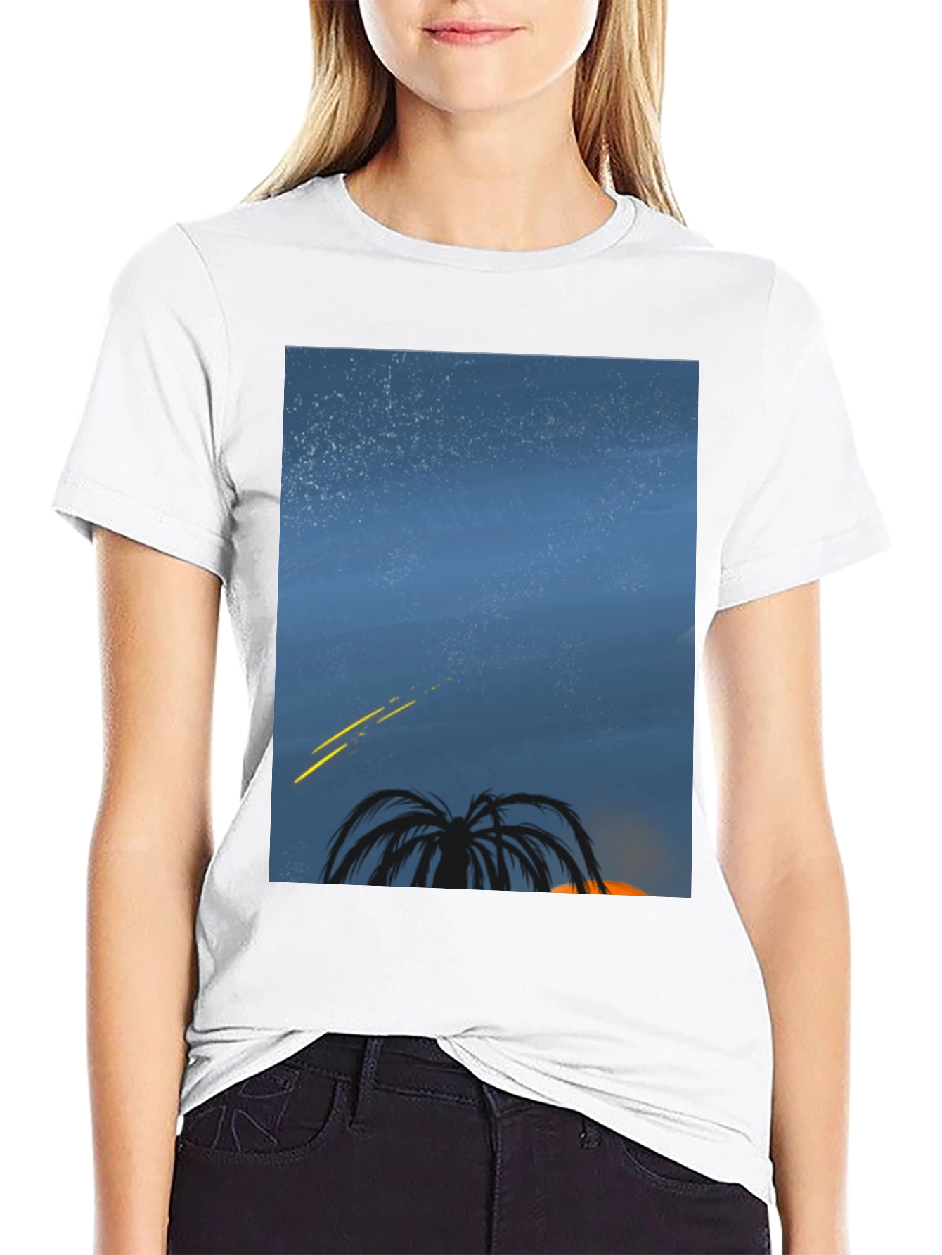 Night Sky Palm Tree Graphic Tee - Black