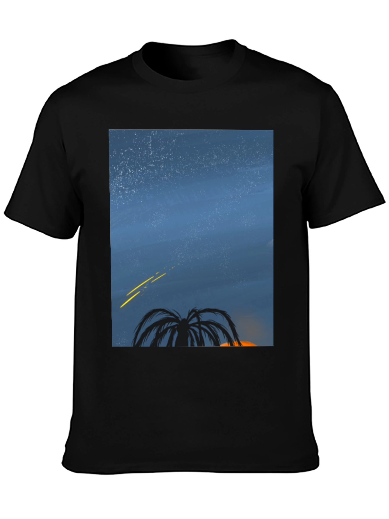 Night Sky Palm Tree Graphic Tee - Black