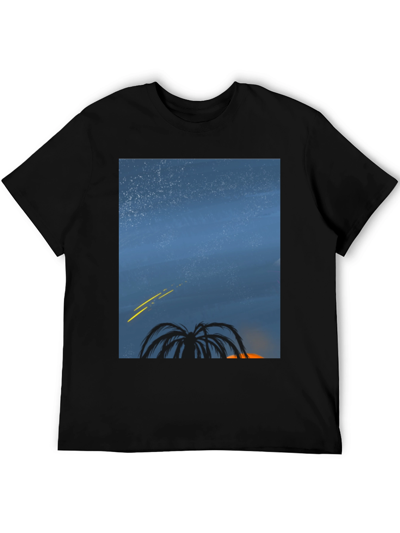 Night Sky Palm Tree Graphic Tee - Black