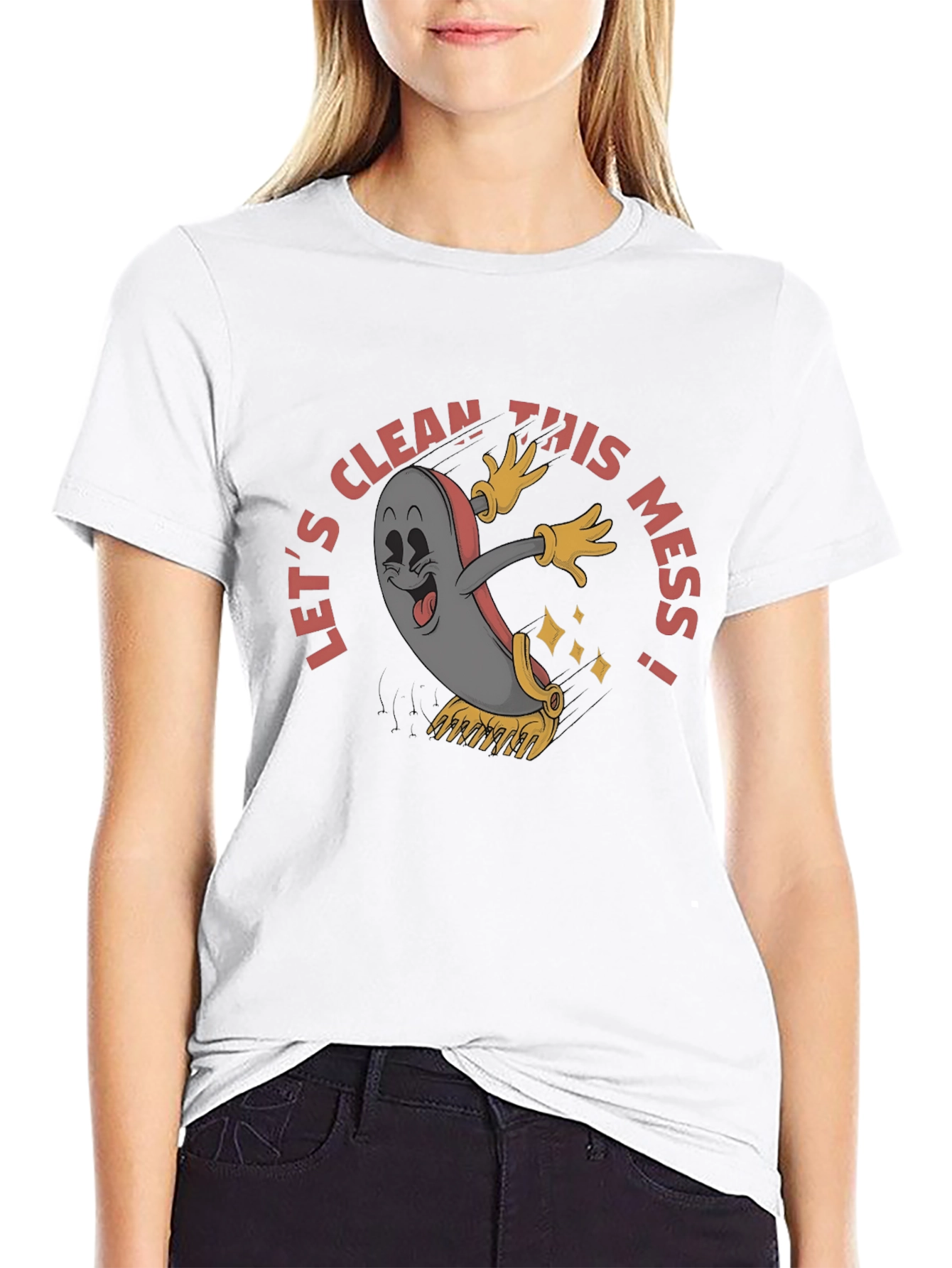 Lets Clean This Mess! Cartoon Black T-Shirt