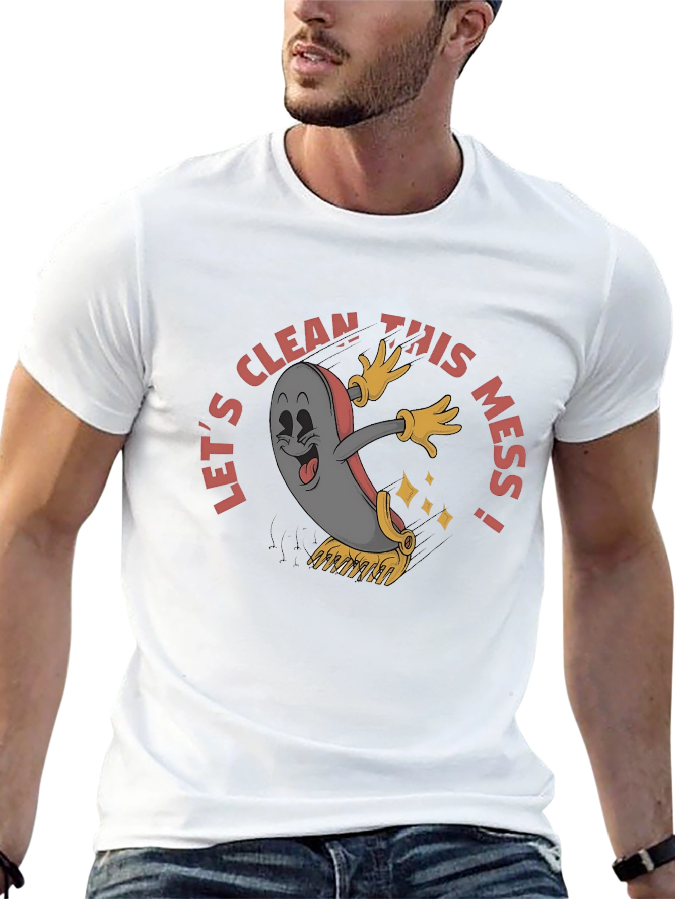 Lets Clean This Mess! Cartoon Black T-Shirt