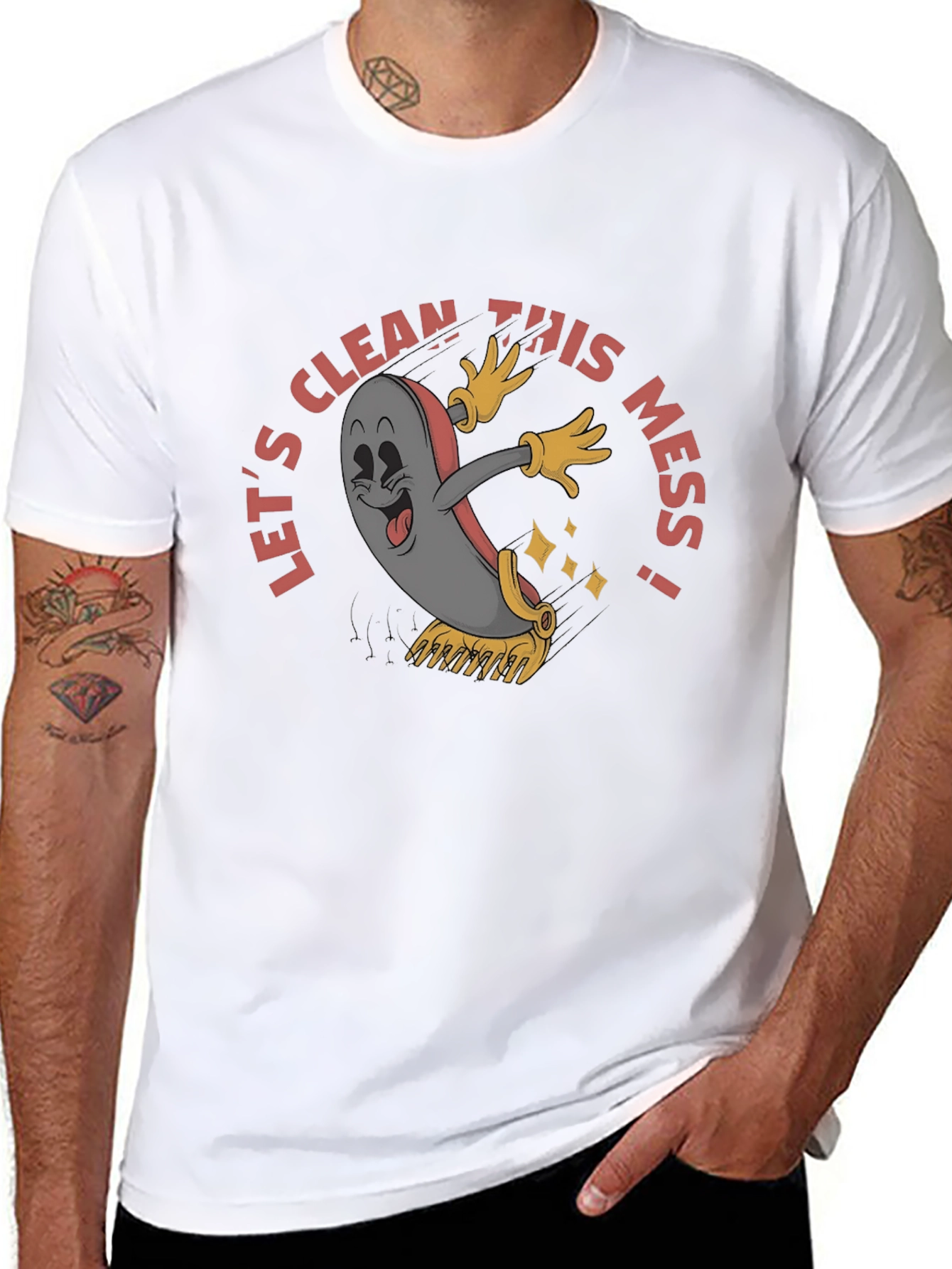 Lets Clean This Mess! Cartoon Black T-Shirt