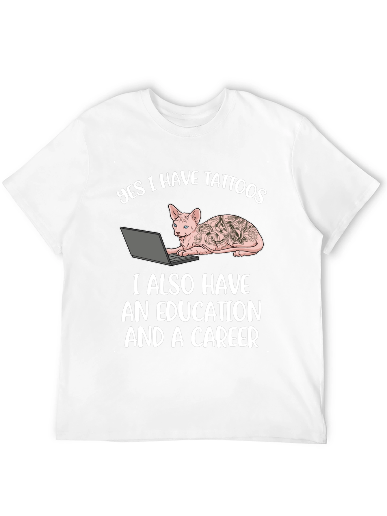 Tattooed Cat Laptop T-Shirt - Sarcastic & Unique!