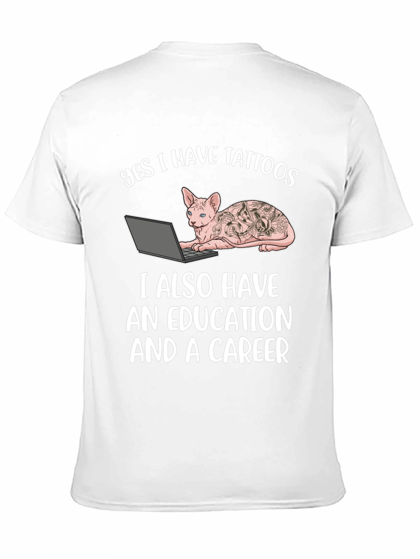 Tattooed Cat Laptop T-Shirt - Sarcastic & Unique!