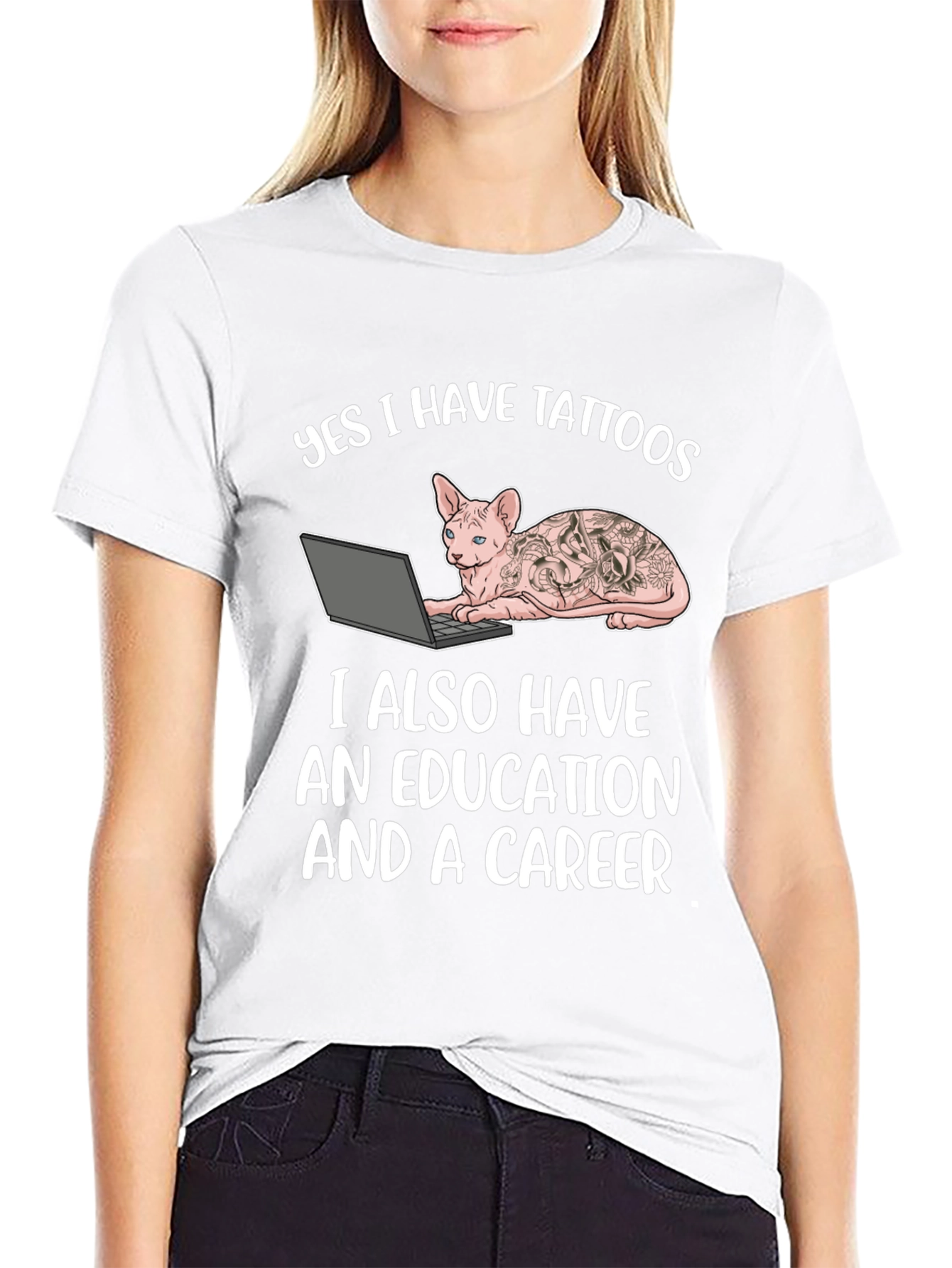 Tattooed Cat Laptop T-Shirt - Sarcastic & Unique!