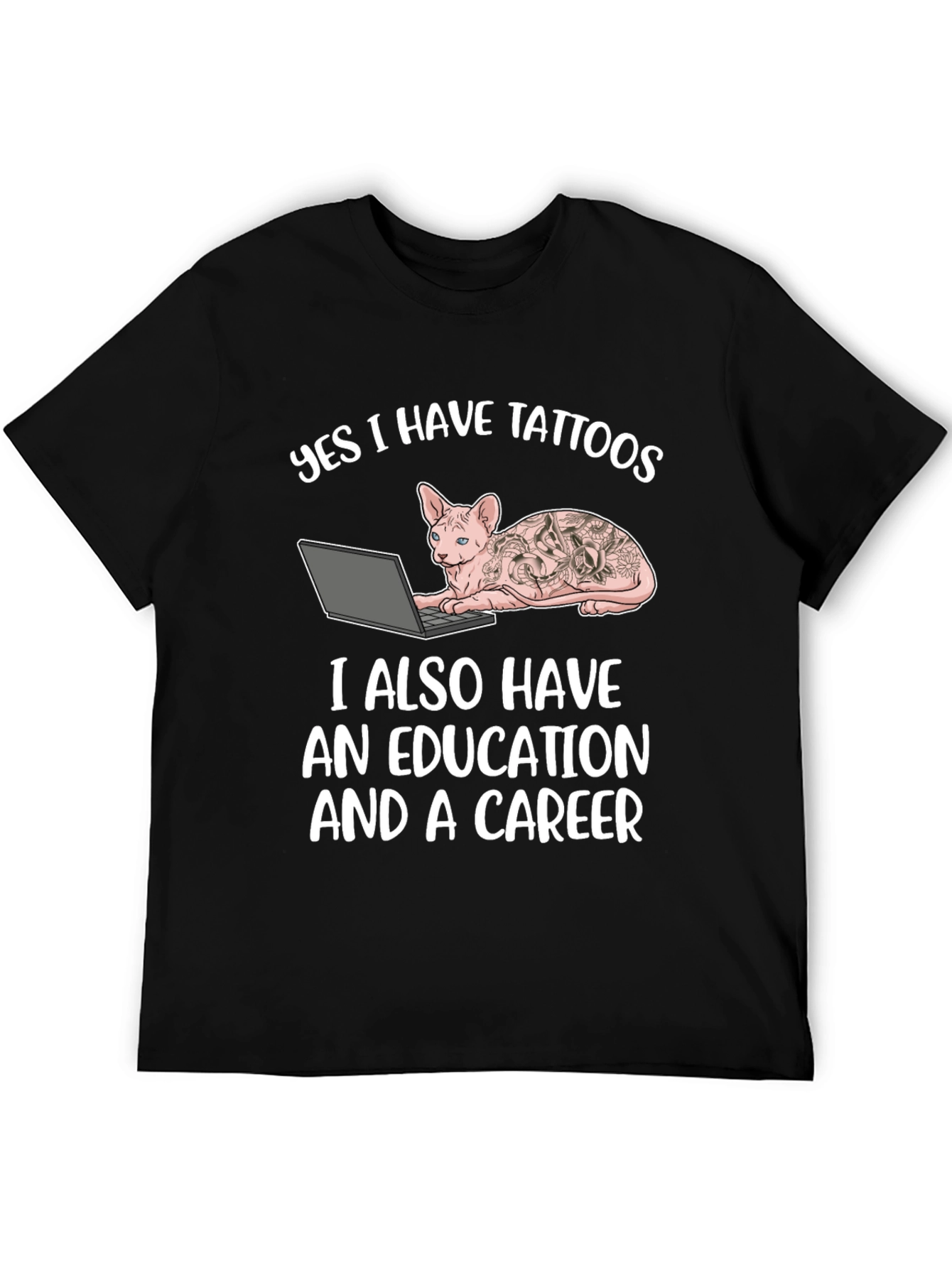 Tattooed Cat Laptop T-Shirt - Sarcastic & Unique!