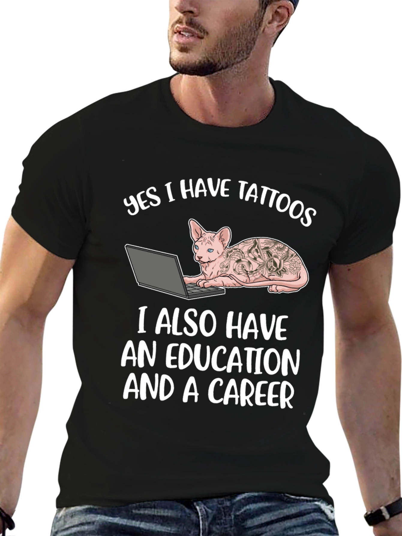 Tattooed Cat Laptop T-Shirt - Sarcastic & Unique!