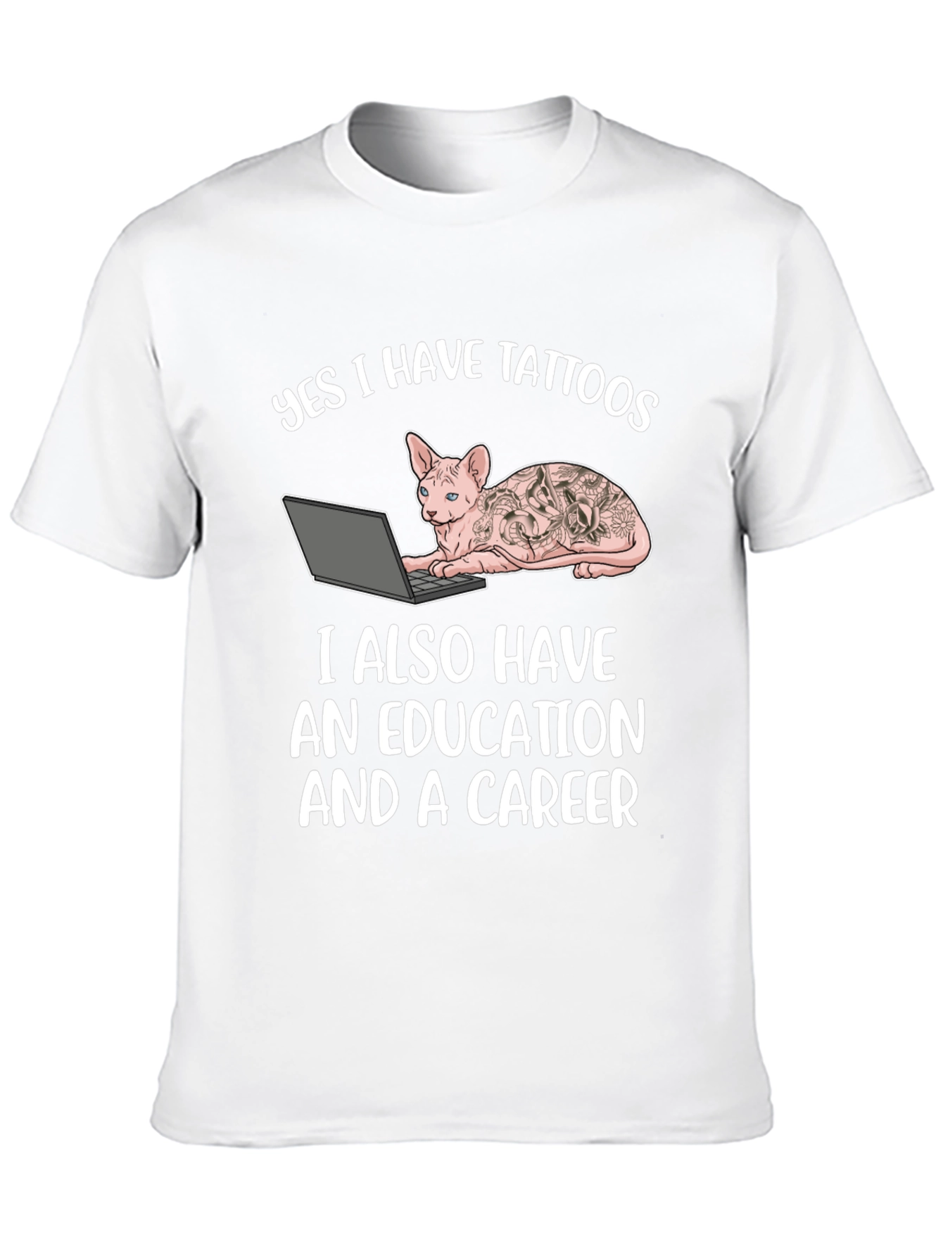 Tattooed Cat Laptop T-Shirt - Sarcastic & Unique!