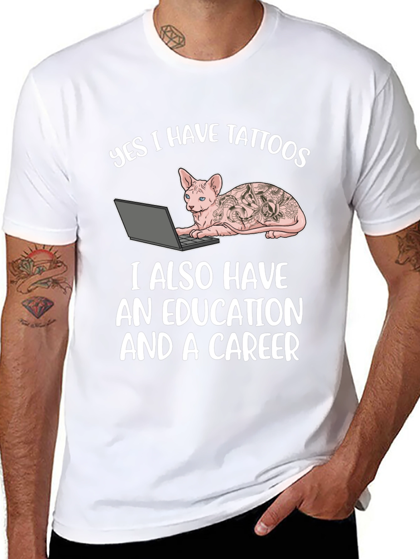 Tattooed Cat Laptop T-Shirt - Sarcastic & Unique!