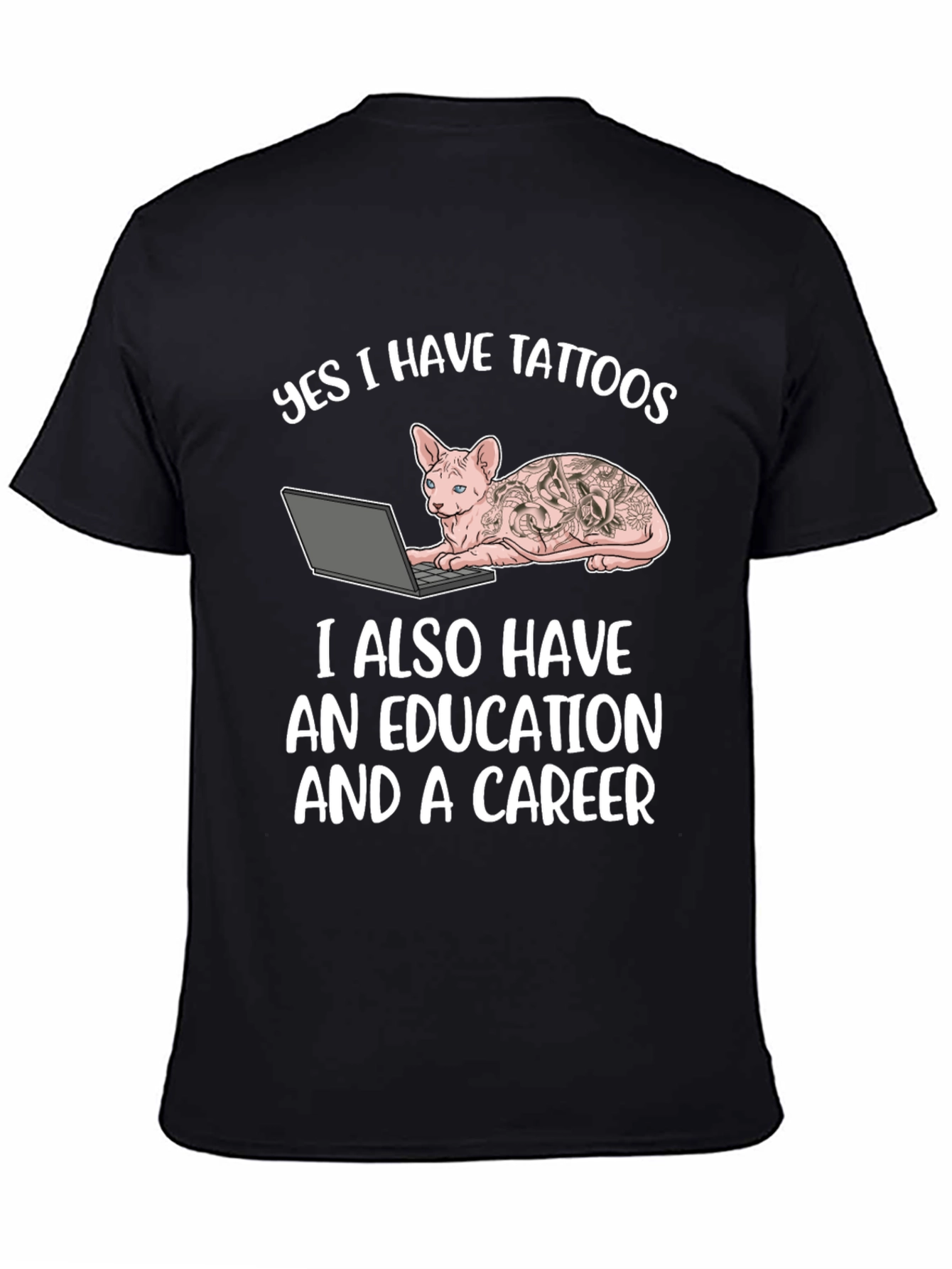 Tattooed Cat Laptop T-Shirt - Sarcastic & Unique!