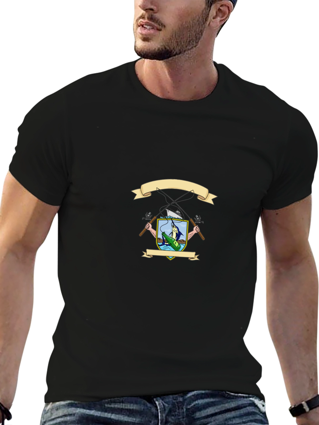 Fishing Crest Graphic T-Shirt - Black