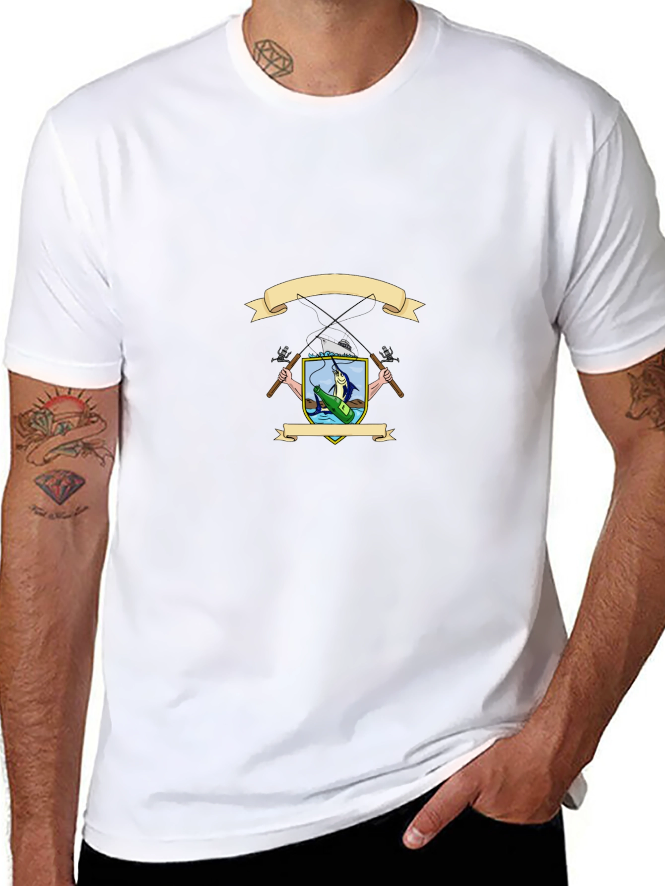 Fishing Crest Graphic T-Shirt - Black
