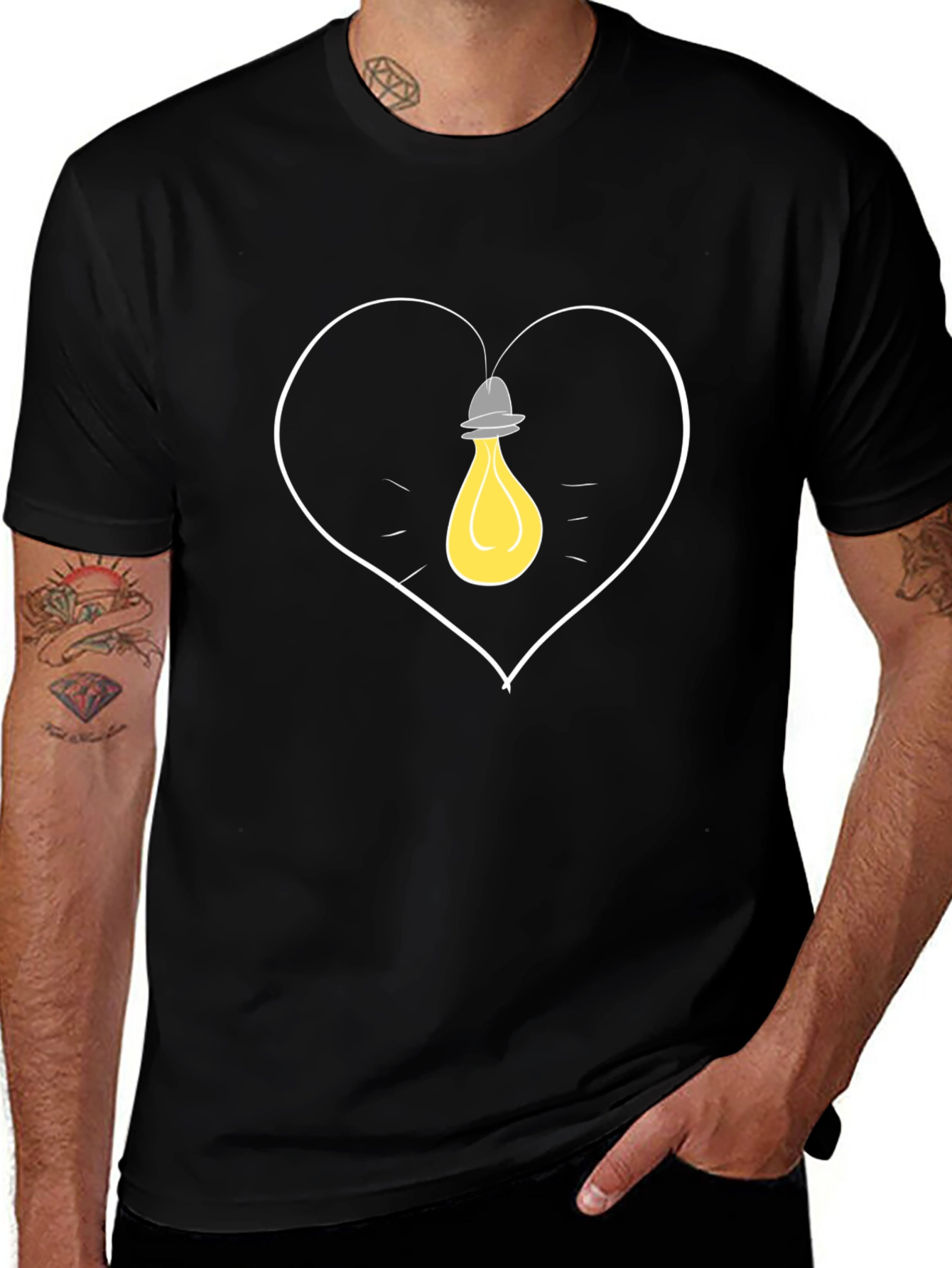 Heart Lightbulb Graphic Tee - Black