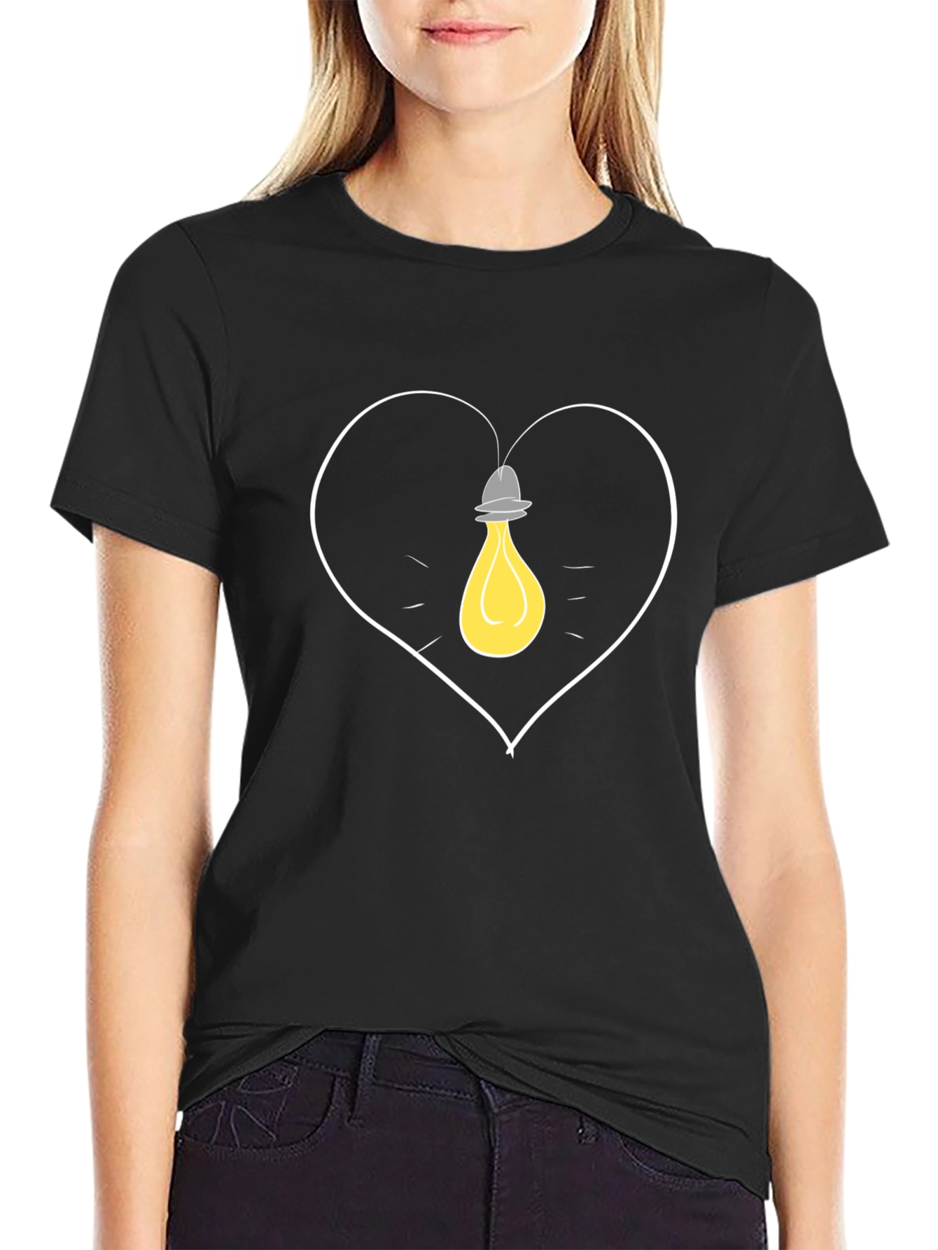 Heart Lightbulb Graphic Tee - Black
