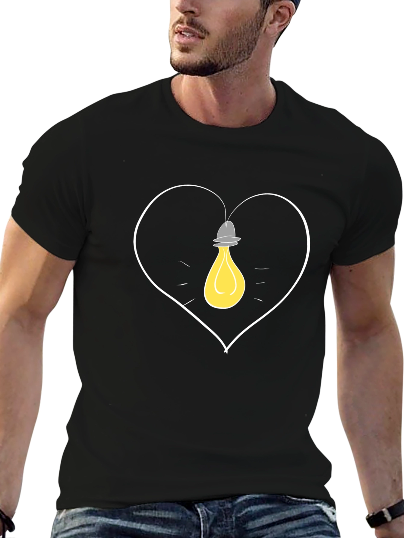 Heart Lightbulb Graphic Tee - Black