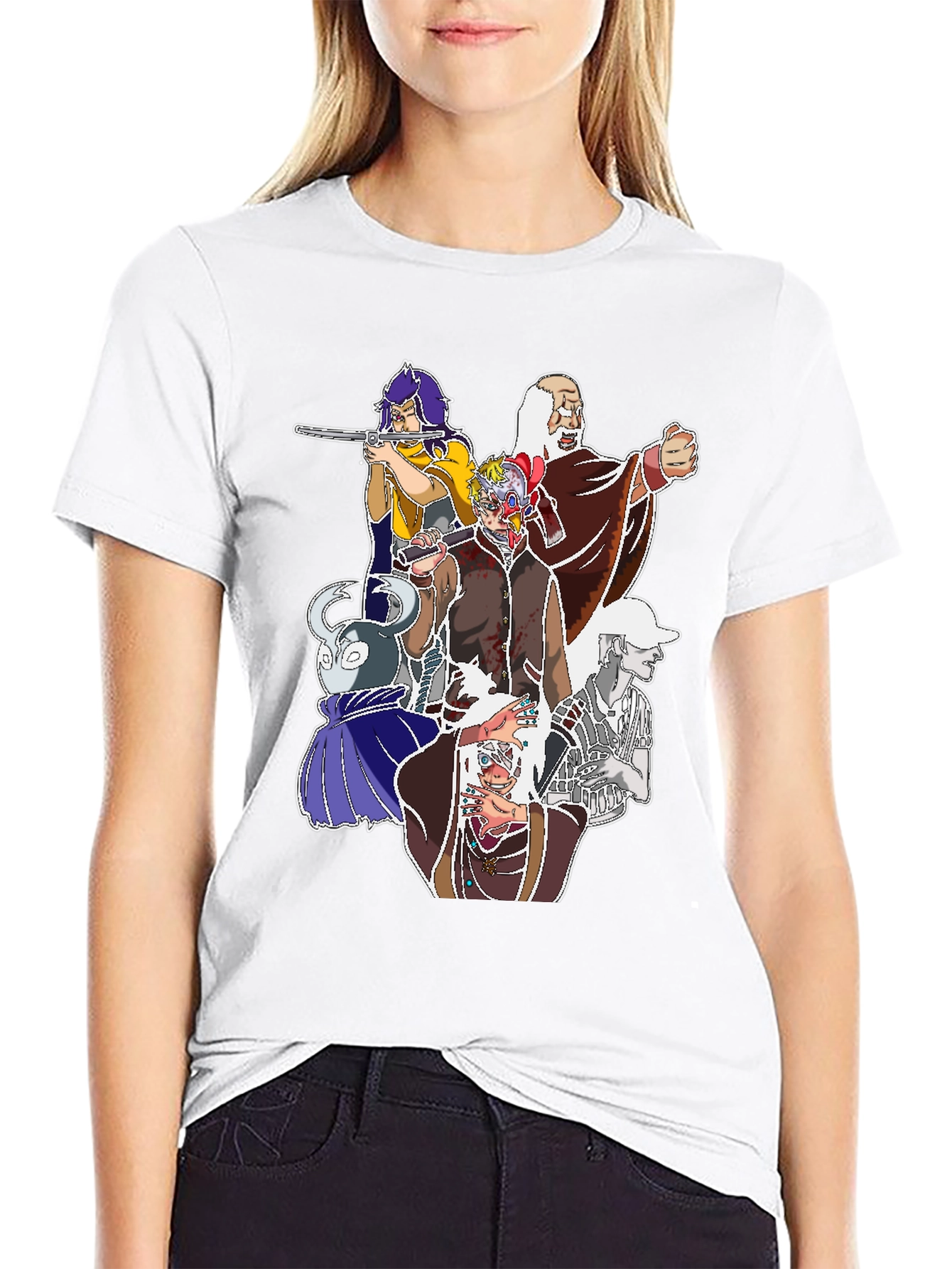 Unique Cartoon Graphic Print Black Tee