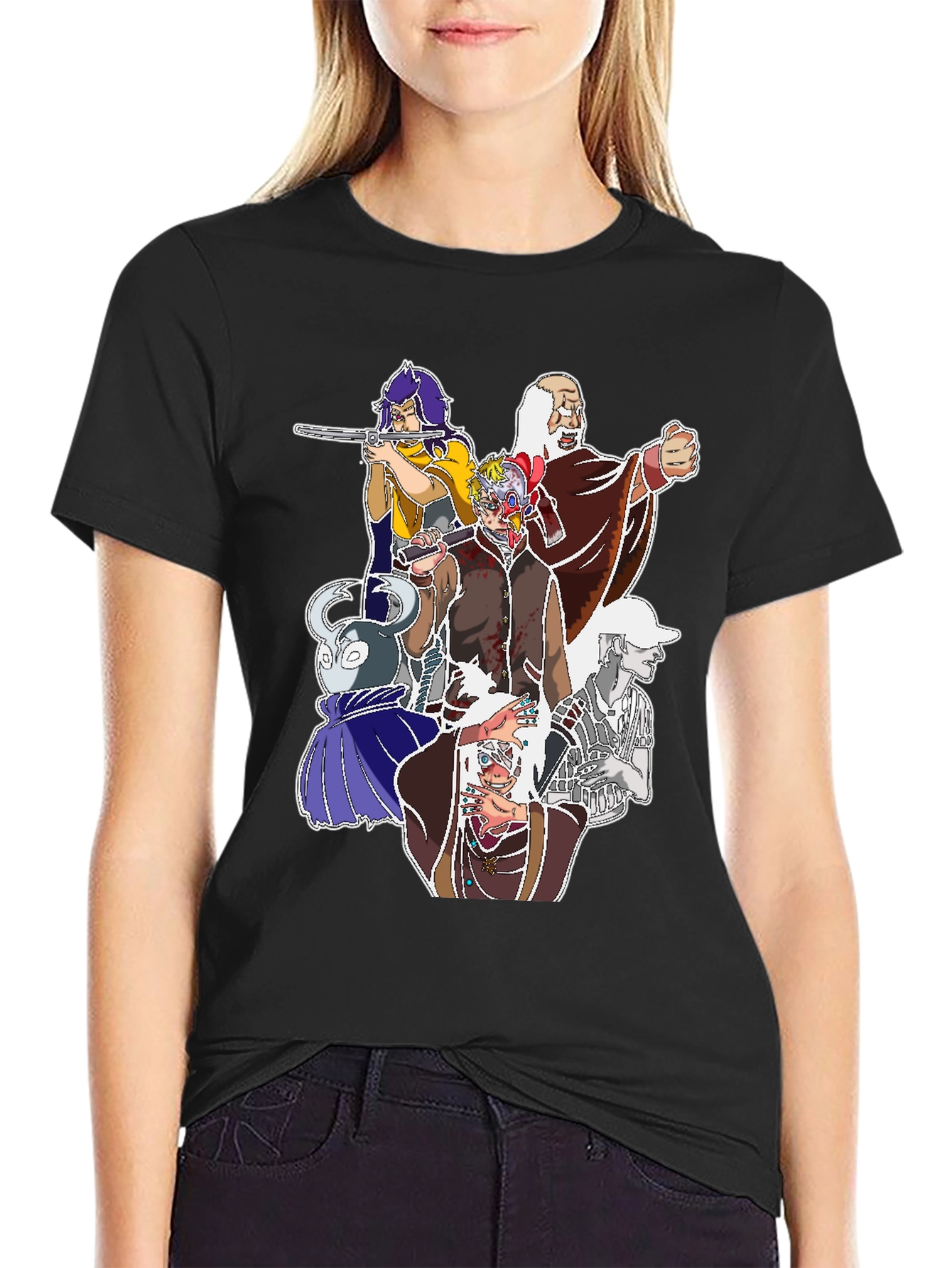 Unique Cartoon Graphic Print Black Tee