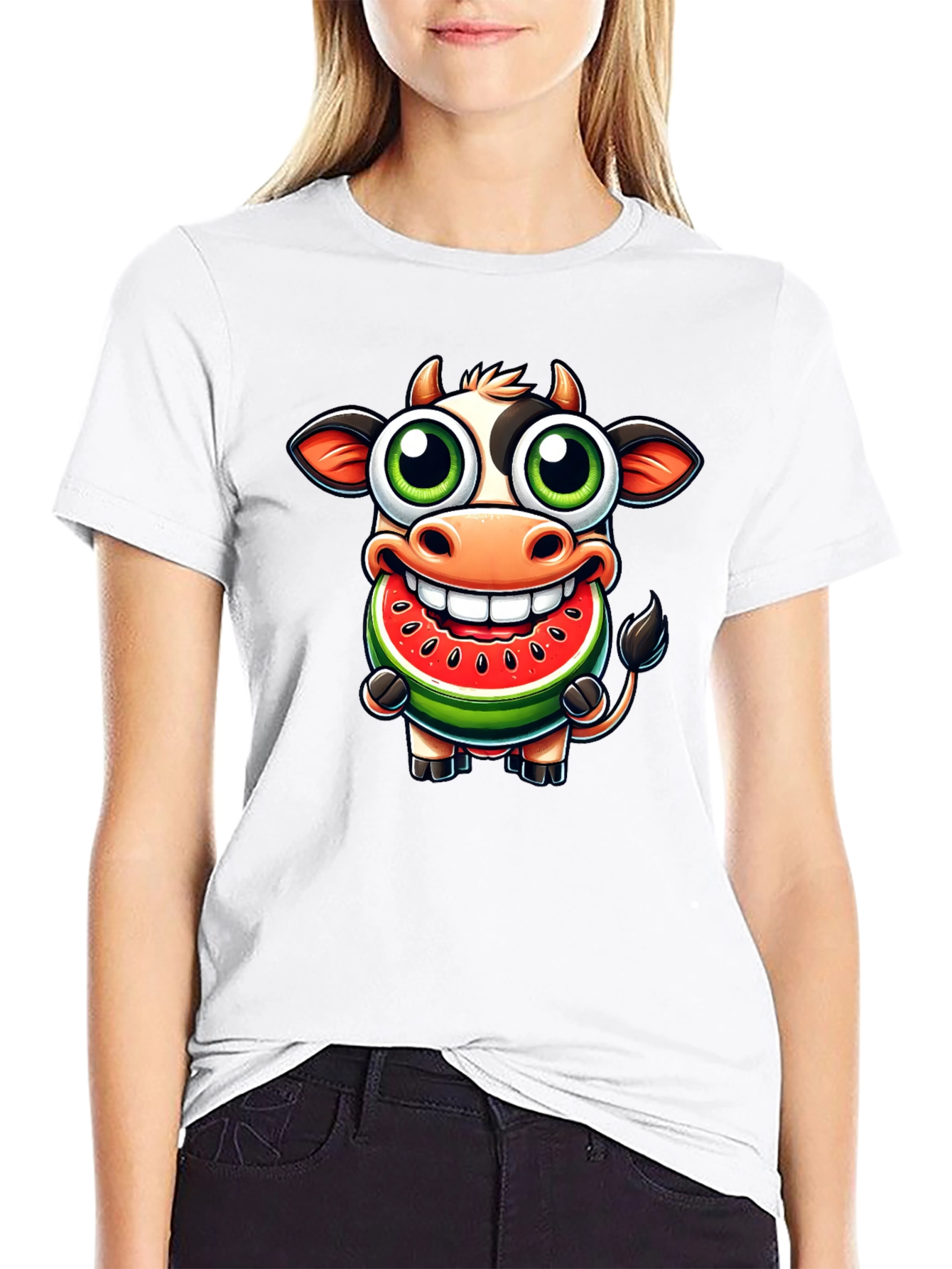 Funny Cow Watermelon Cartoon T-Shirt