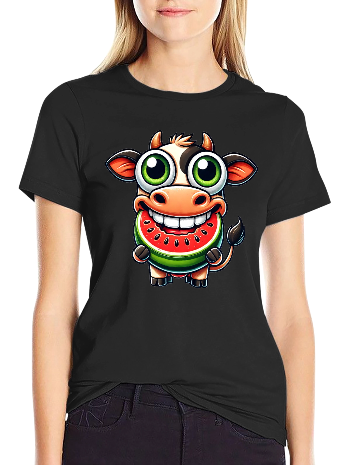 Funny Cow Watermelon Cartoon T-Shirt