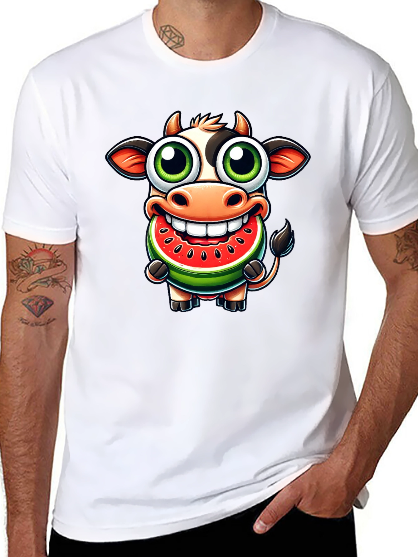 Funny Cow Watermelon Cartoon T-Shirt
