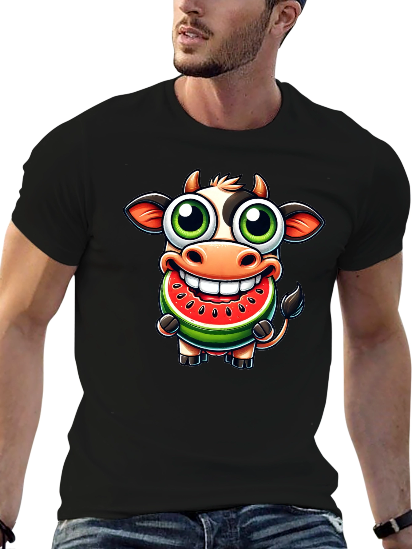 Funny Cow Watermelon Cartoon T-Shirt