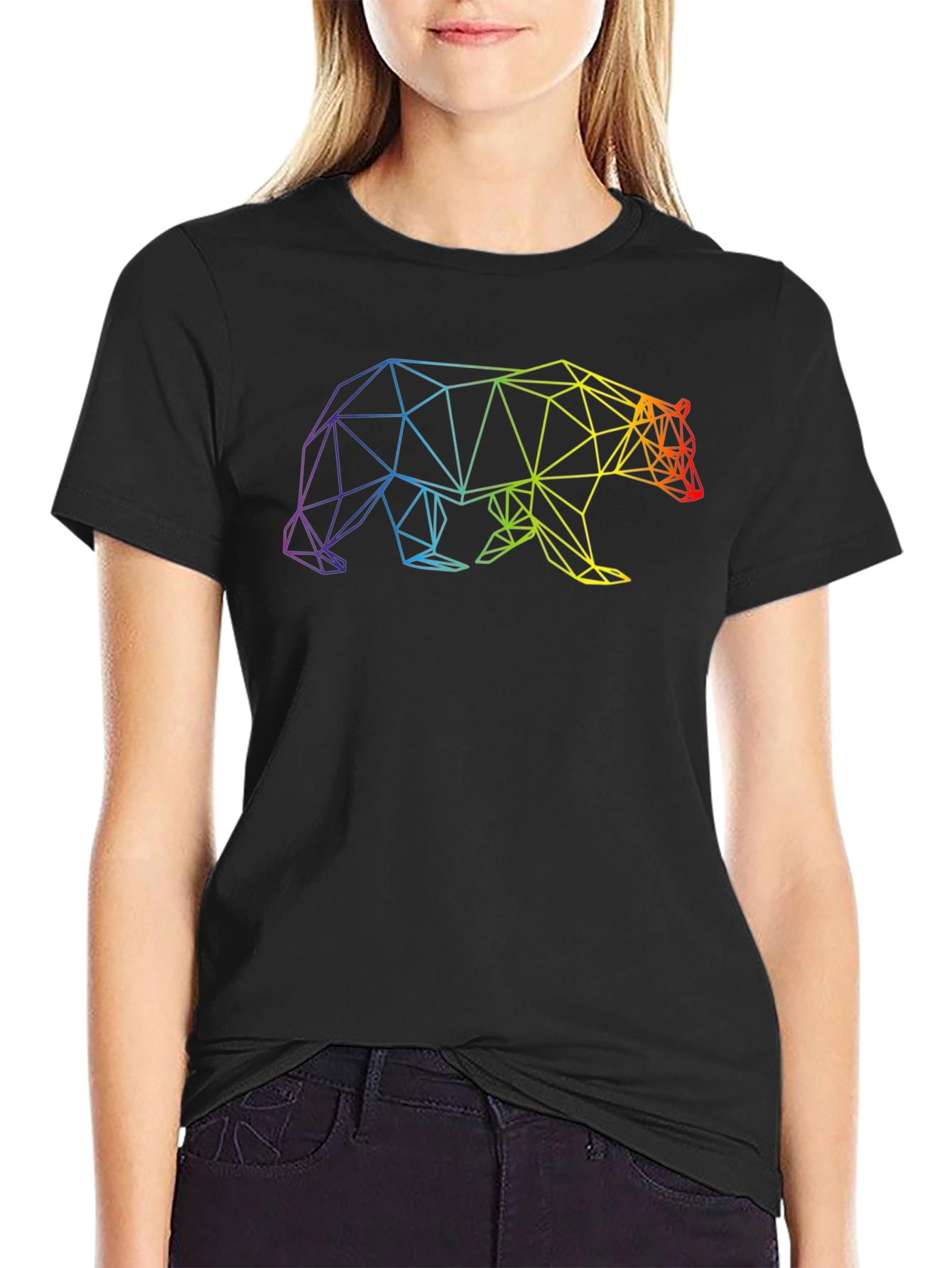 Geometric Bear Graphic T-Shirt - Rainbow Design