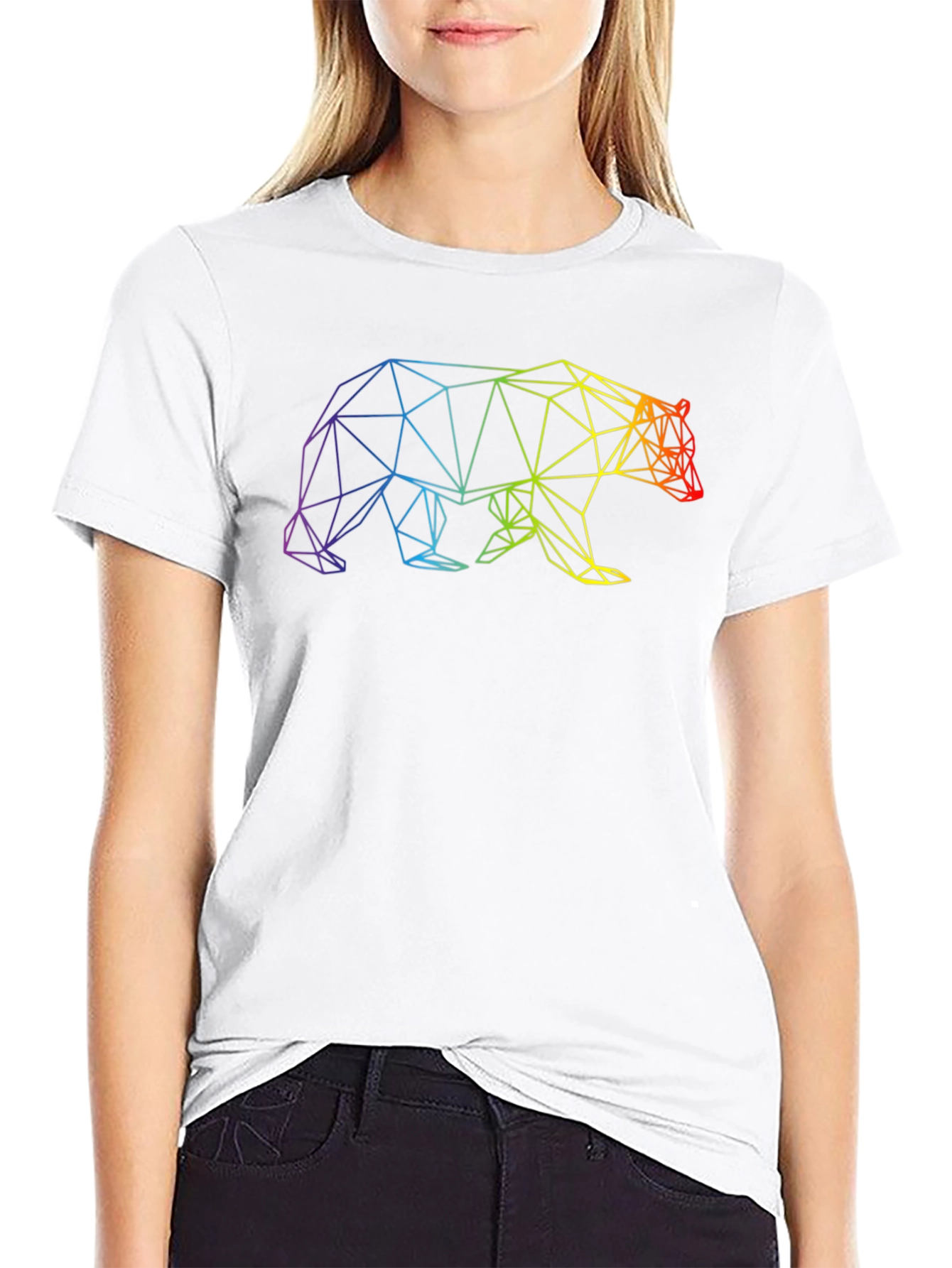 Geometric Bear Graphic T-Shirt - Rainbow Design