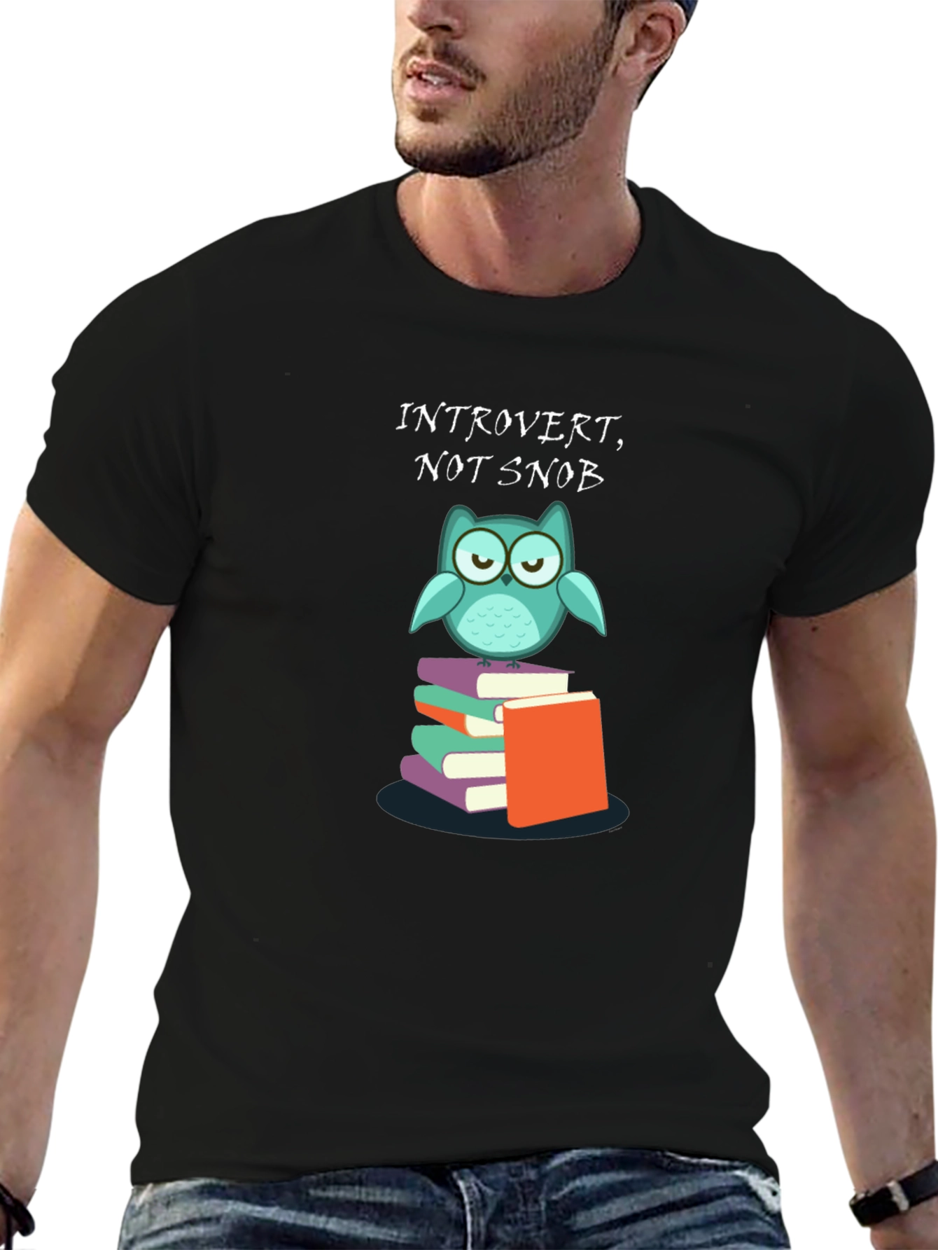 Introvert Not Snob Owl on Books T-Shirt